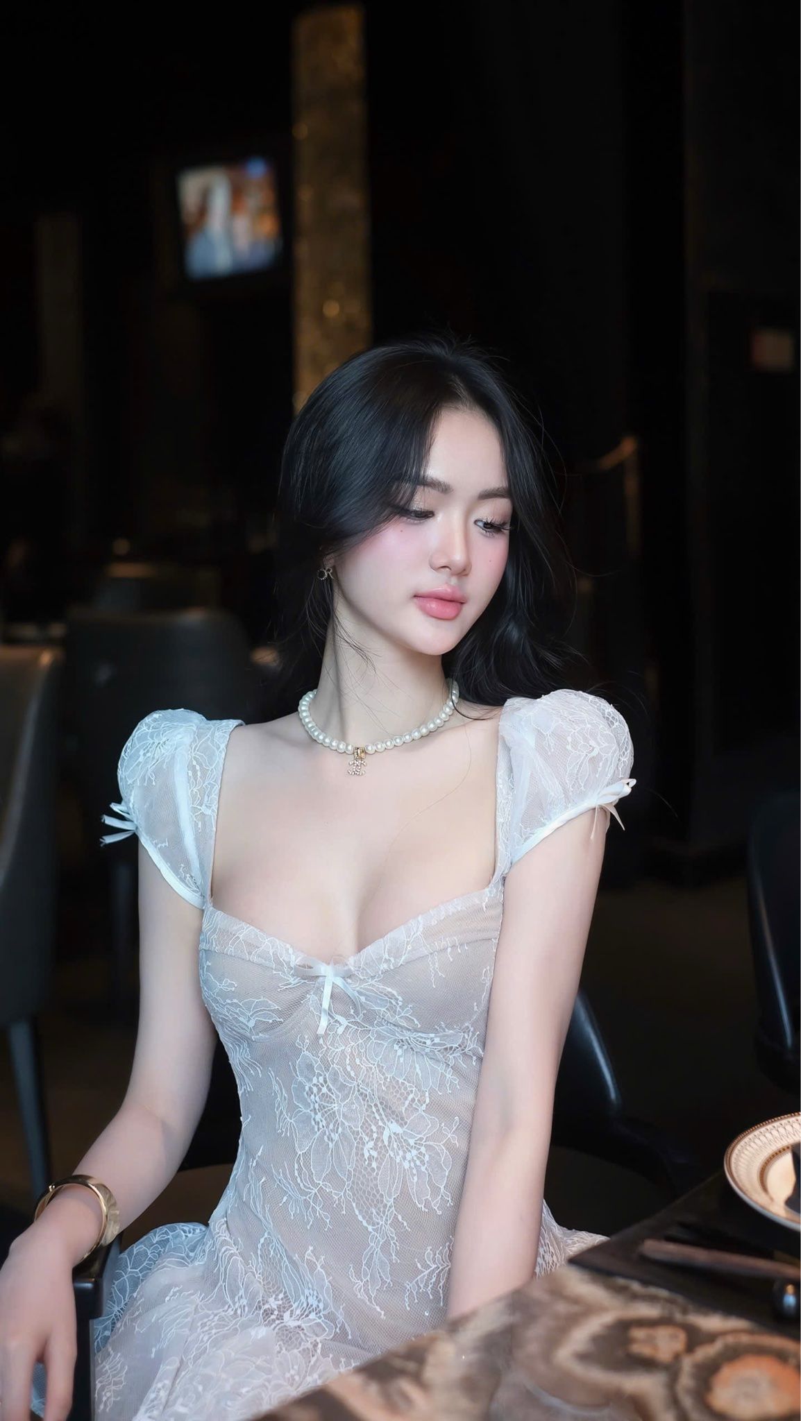 Đầm Lưới Ren Bèo Đính Nơ
