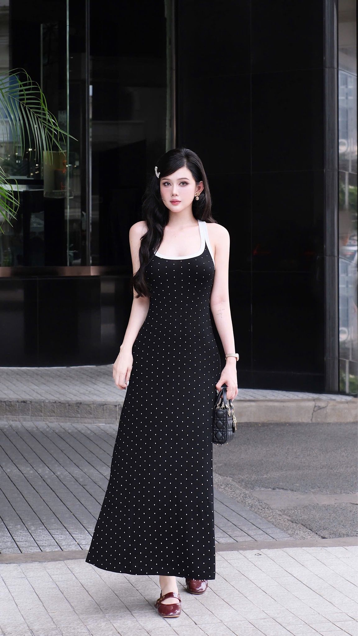 Đầm Balo Dài Chấm Bi