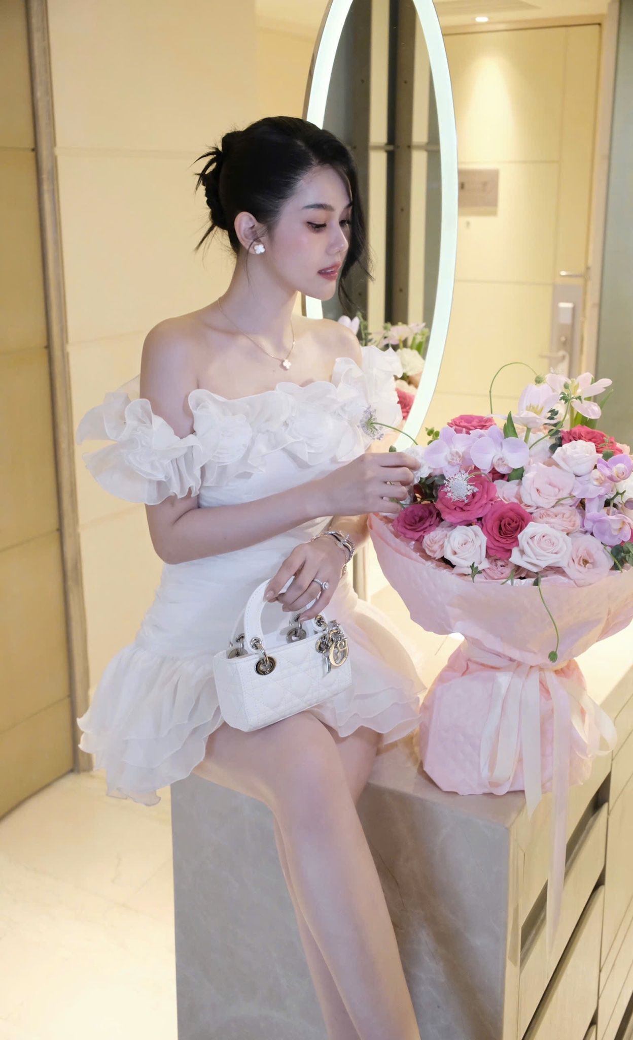 Đầm Voan Bẹt Vai Đính Bông