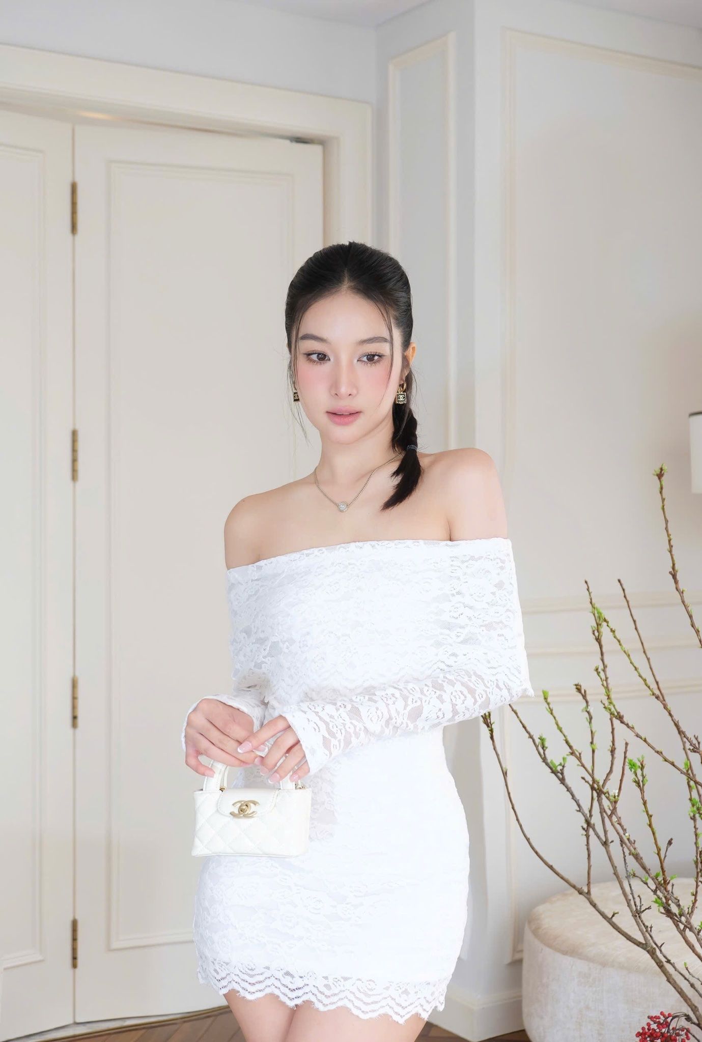 Đầm Ren Bẹt Vai TD