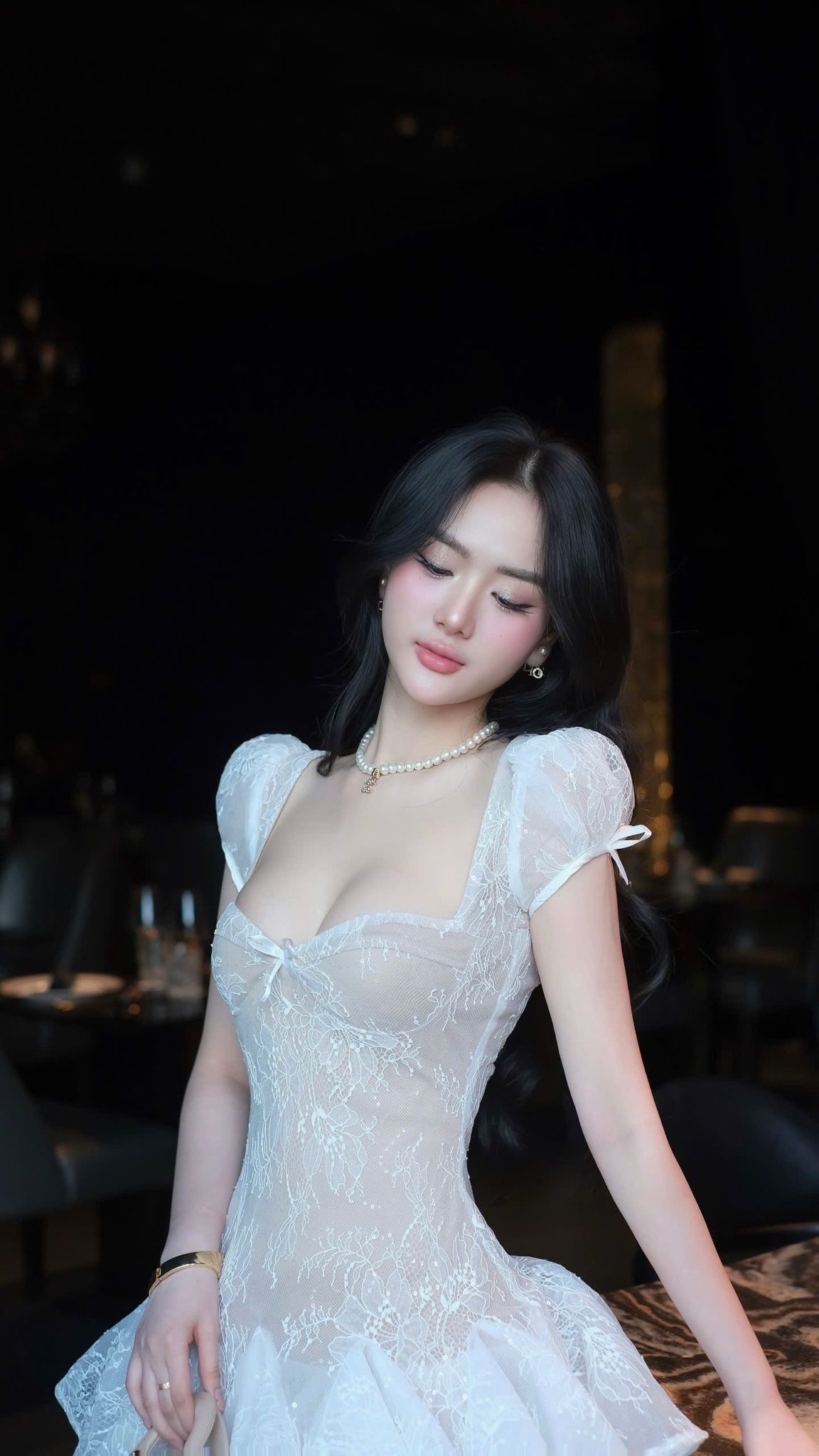 Đầm Lưới Ren Bèo Đính Nơ