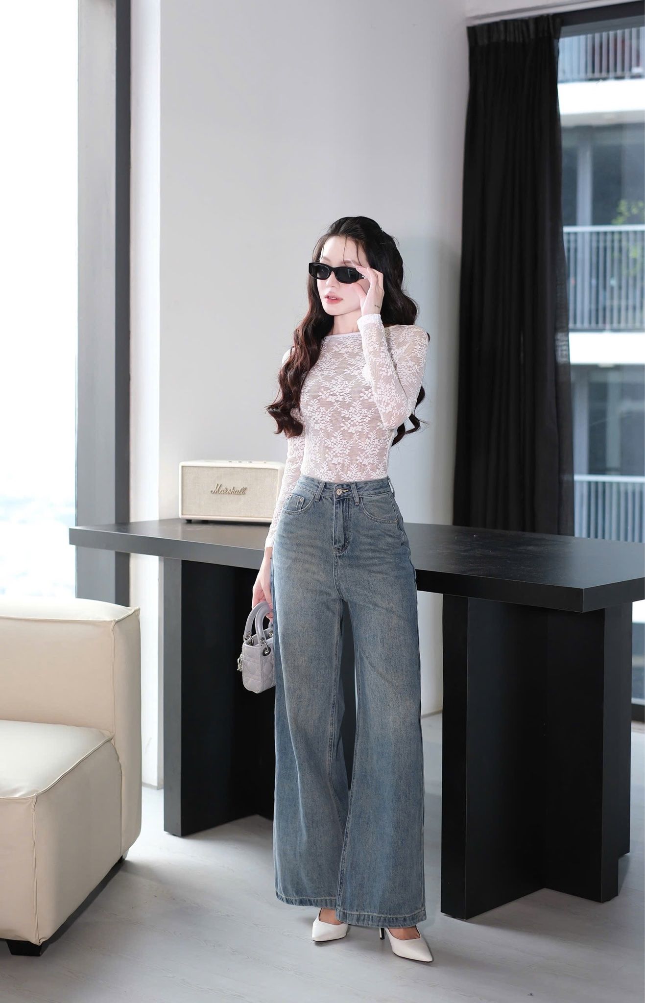 Quần Jean Ống Rộng Kèm Nịt