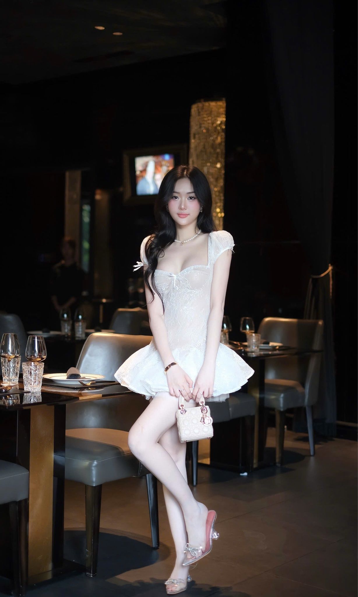 Đầm Lưới Ren Bèo Đính Nơ