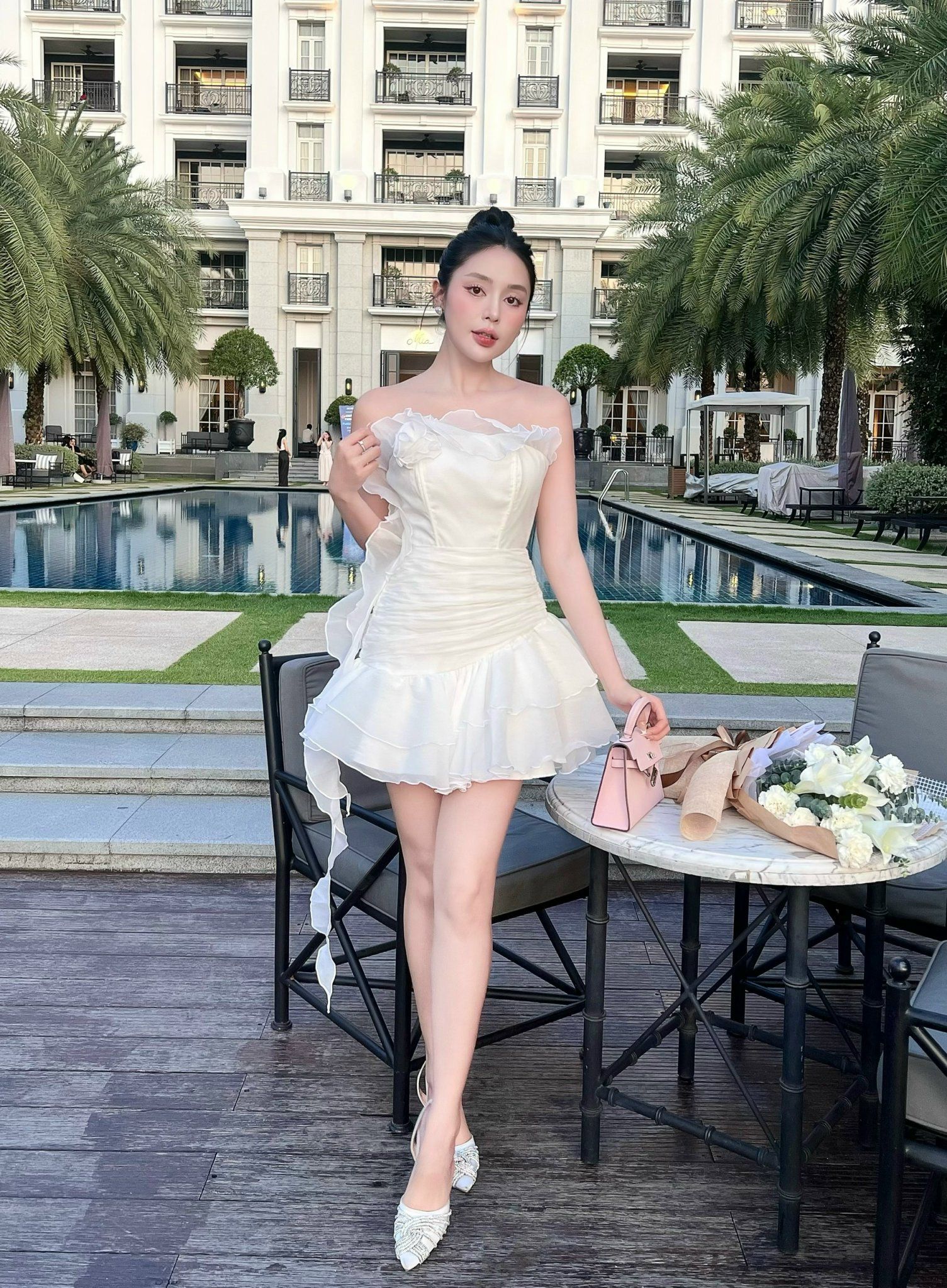 Đầm Ống Voan Bèo Đính Bông