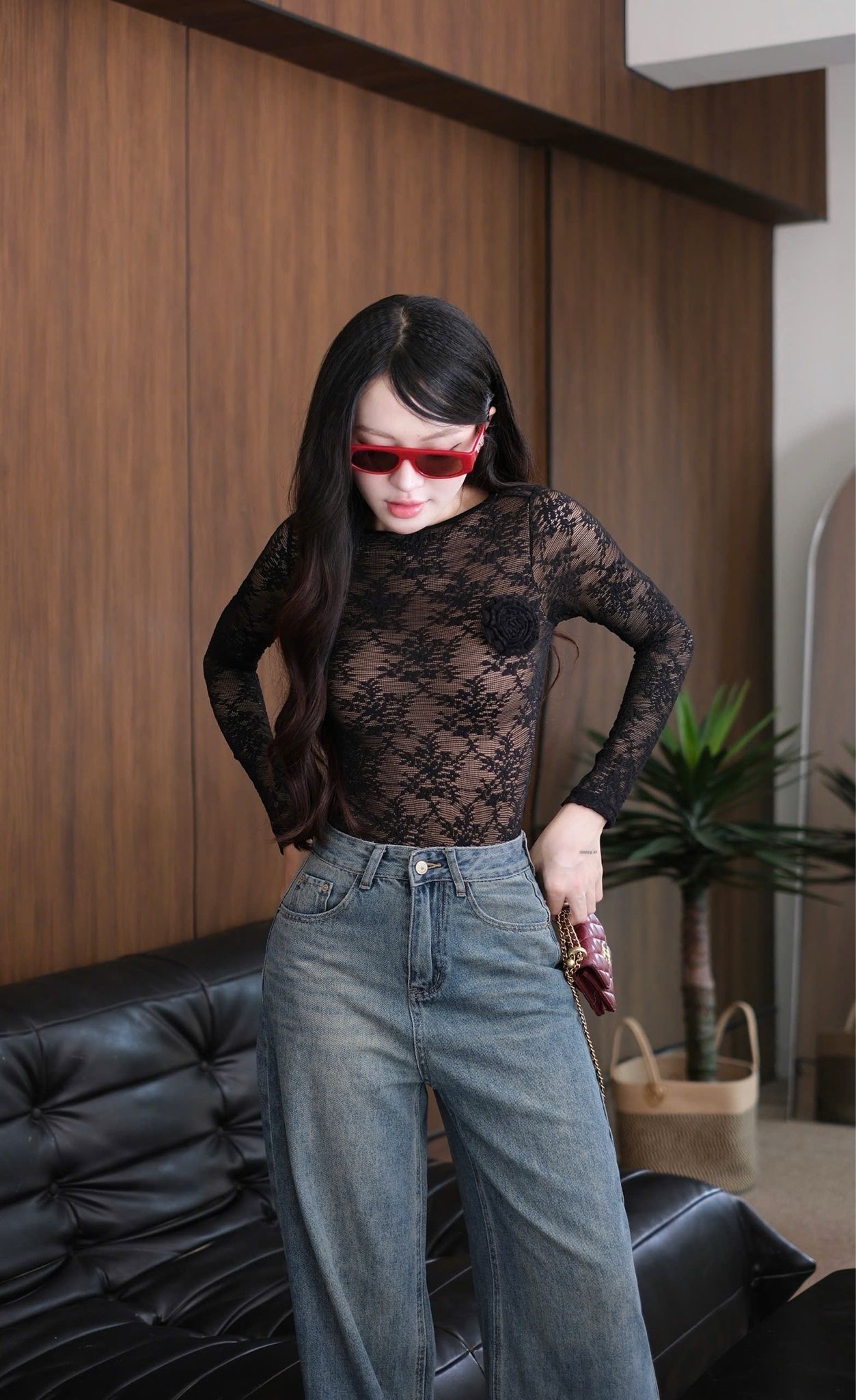 Quần Jean Ống Rộng Kèm Nịt