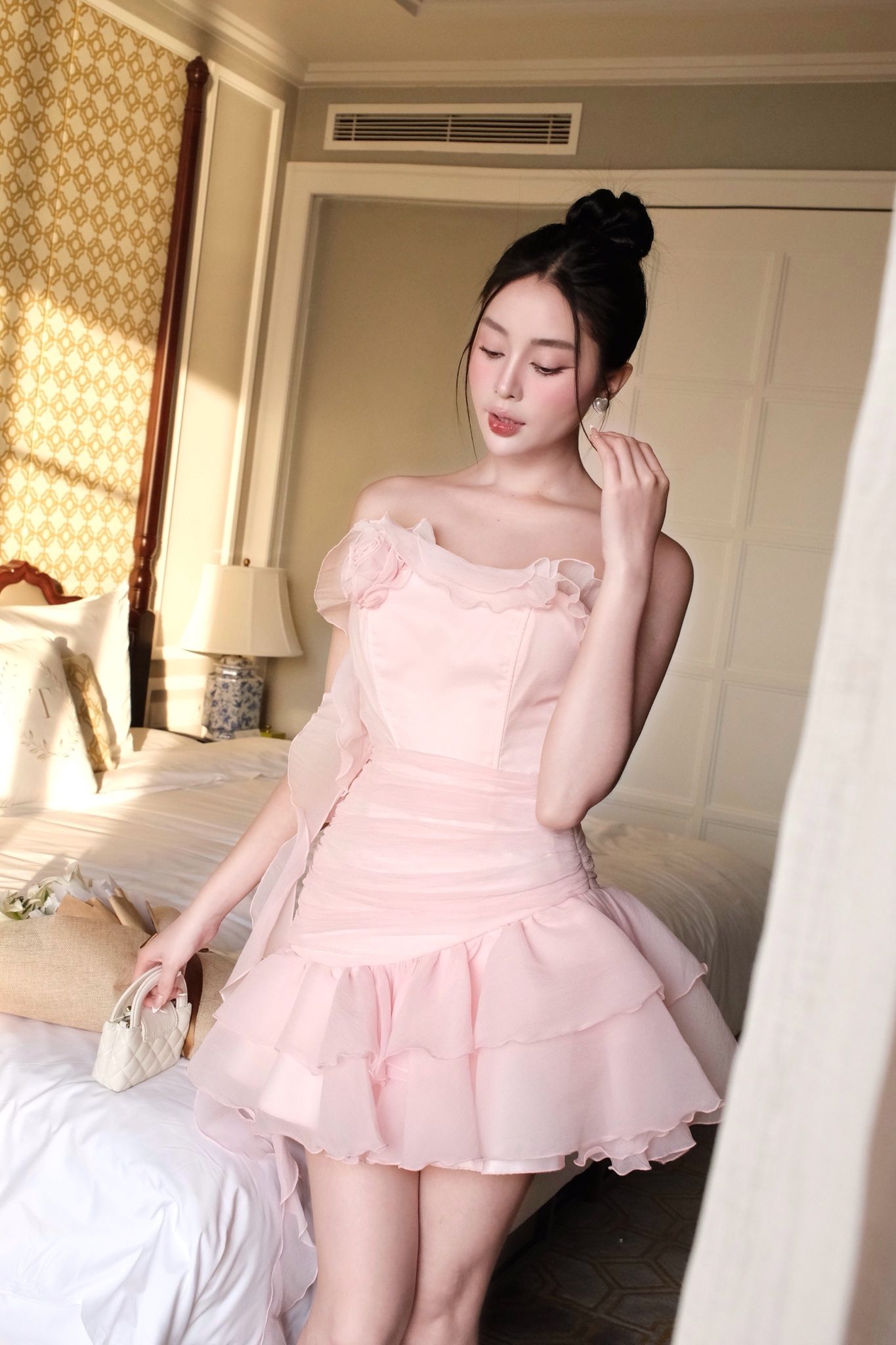Đầm Ống Voan Bèo Đính Bông