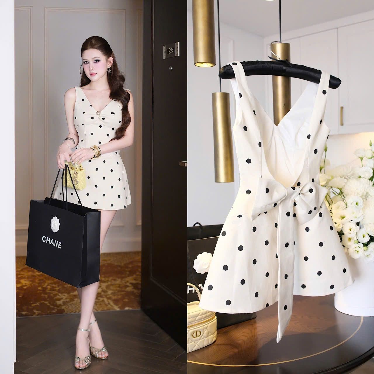Đầm Trơn Kèm Charm Nơ Sau