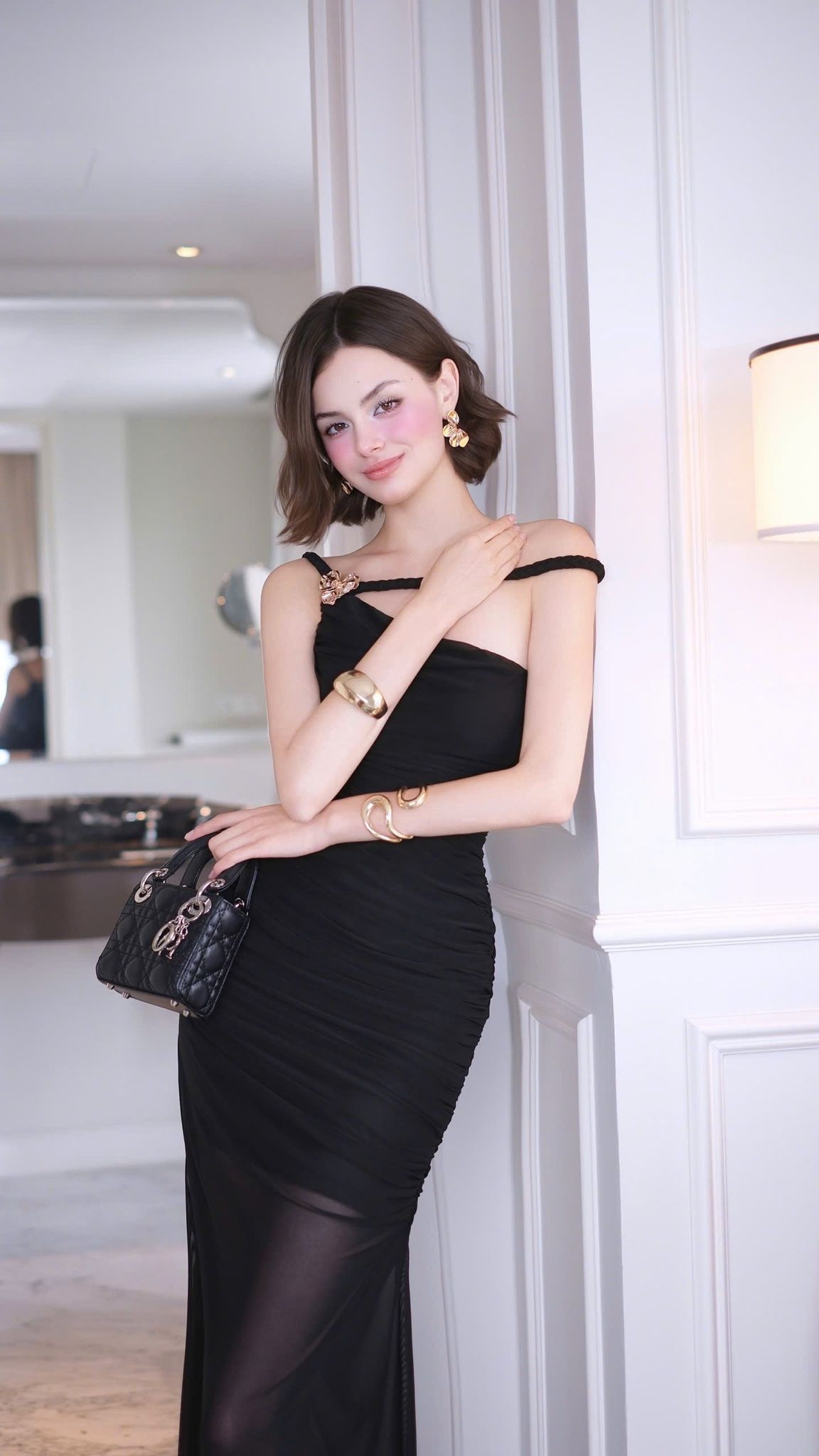 Đầm Thun Lưới Bính Chéo Vai