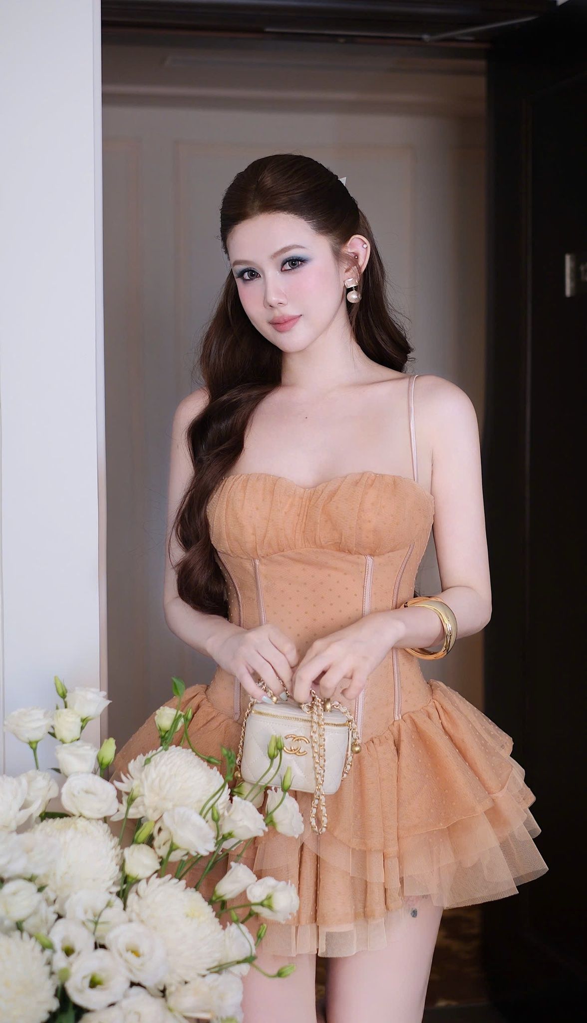 Đầm Lưới Chấm Bi Xòe Tầng