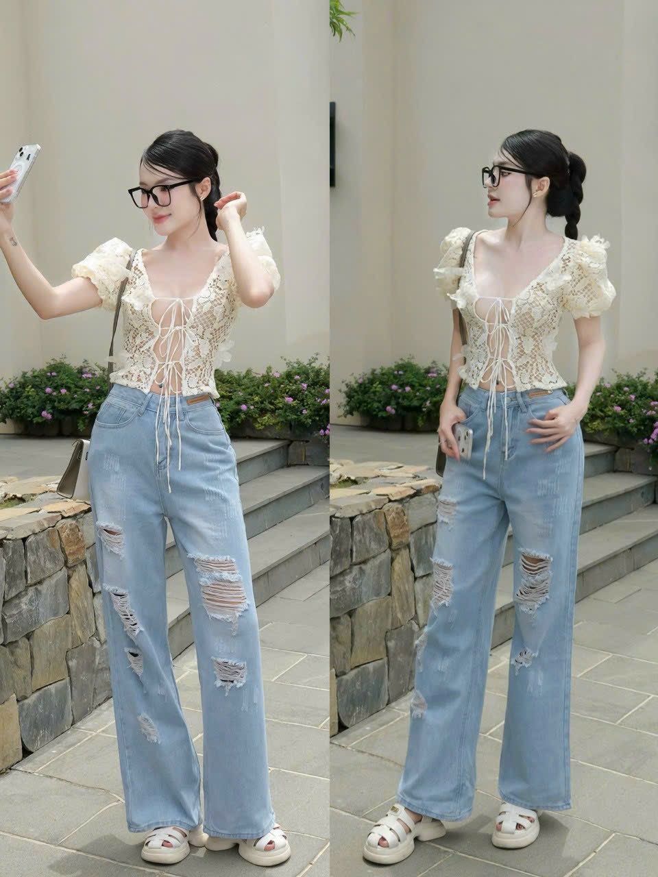 Áo Ren Tay Phồng Đan Dây