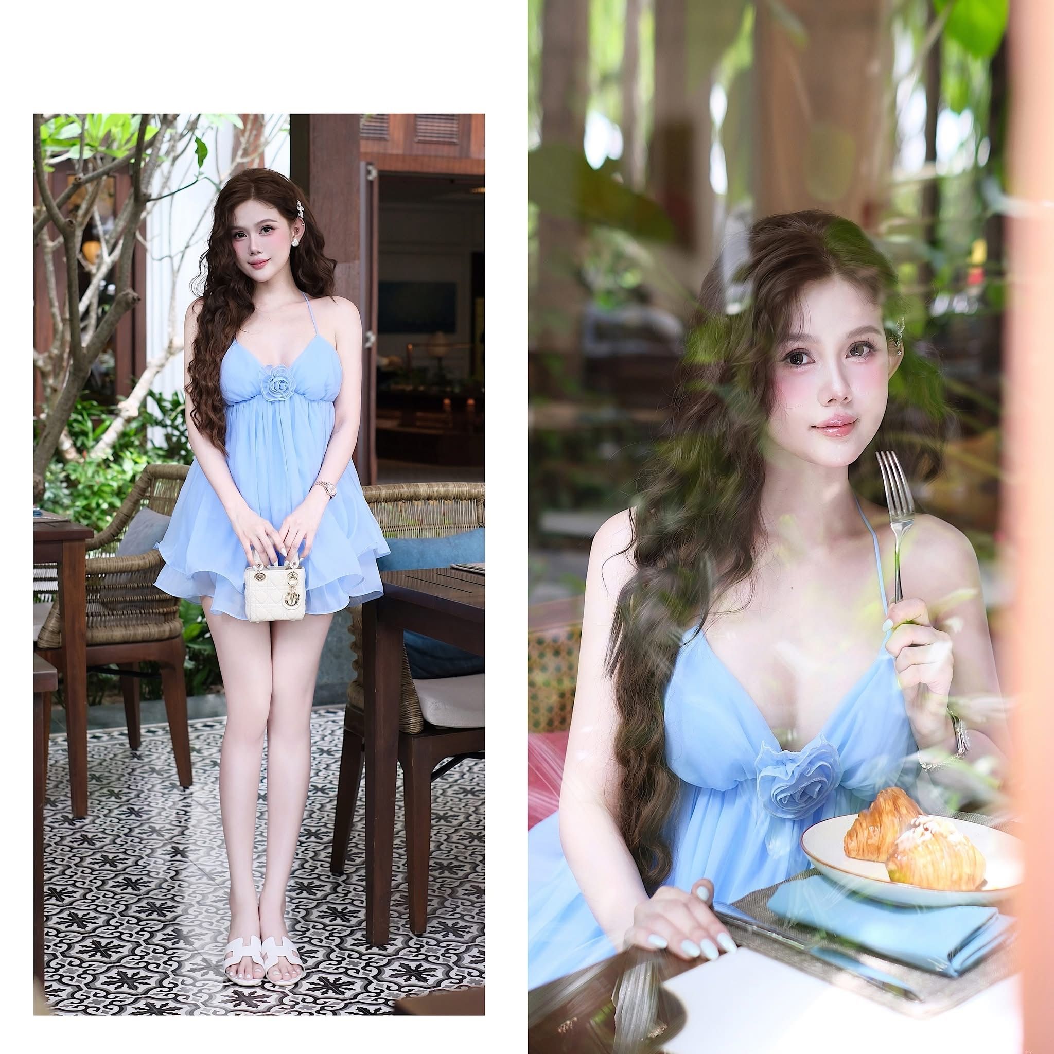 Đầm Voan Đan Dây Kèm Hoa