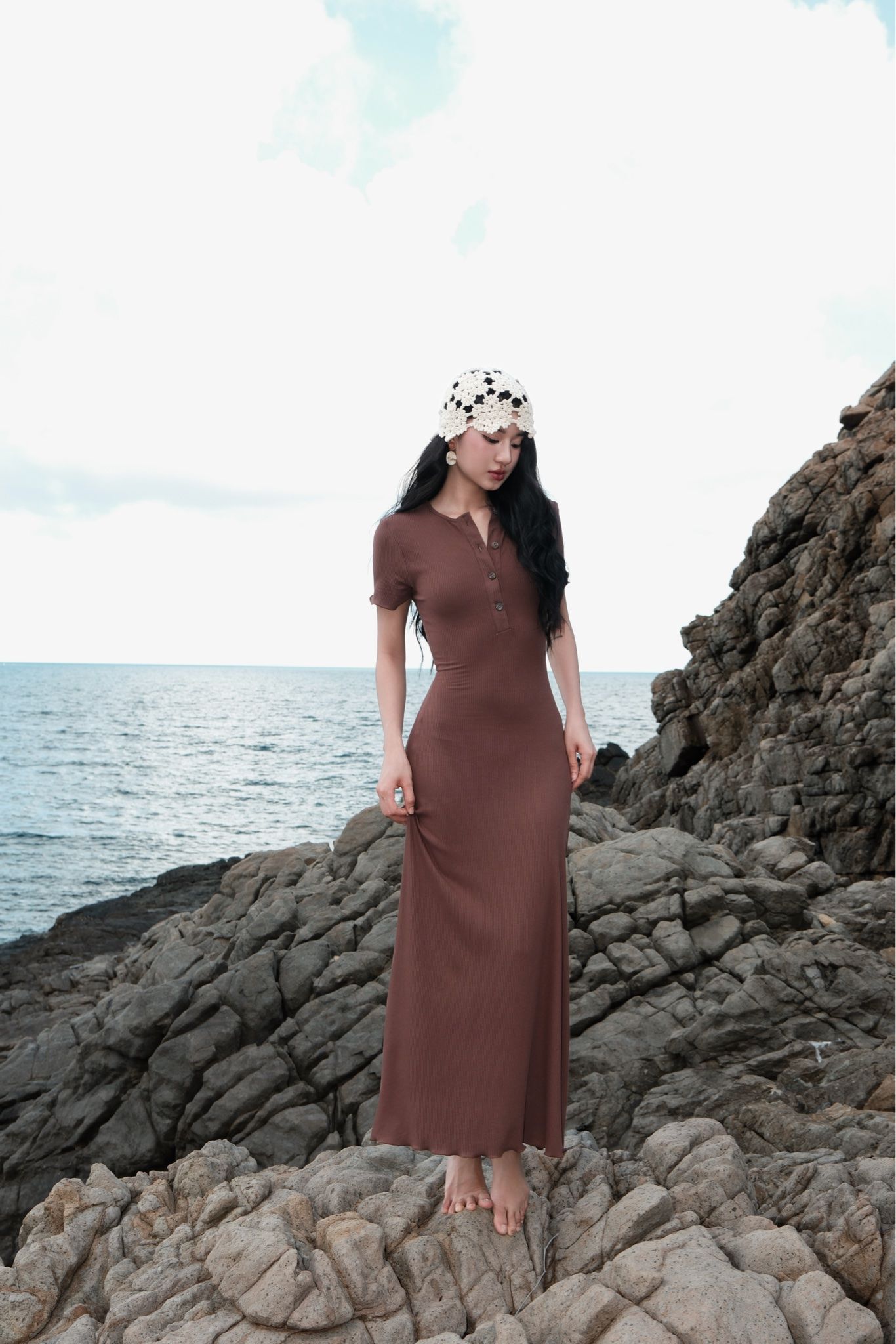 Đầm Thun Viền Bèo Tay Con