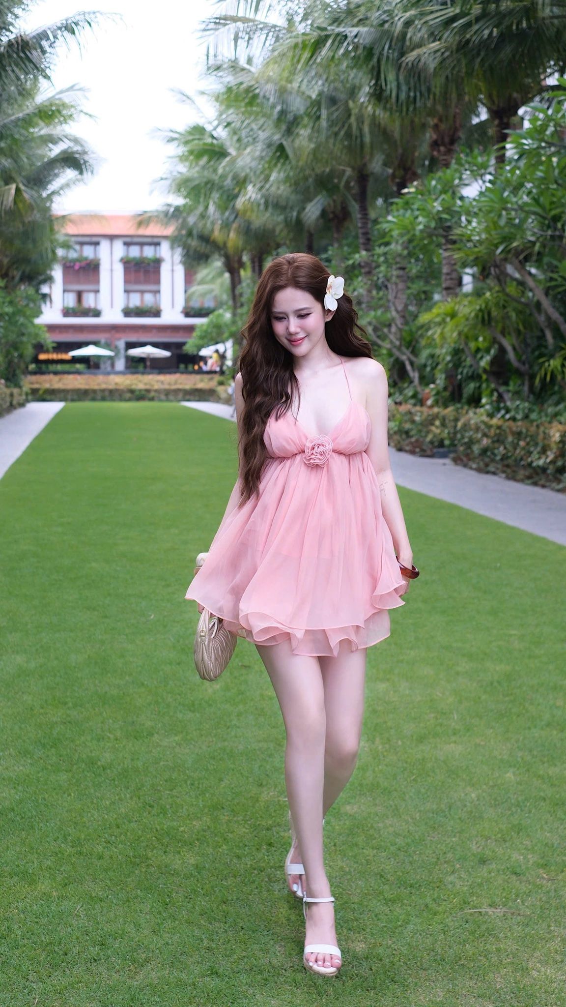 Đầm Voan Đan Dây Kèm Hoa