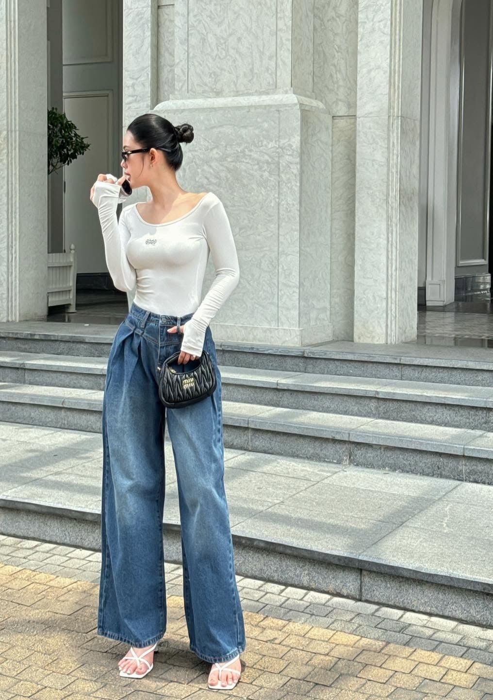 Quần Jean Wide Open Legs Pleat