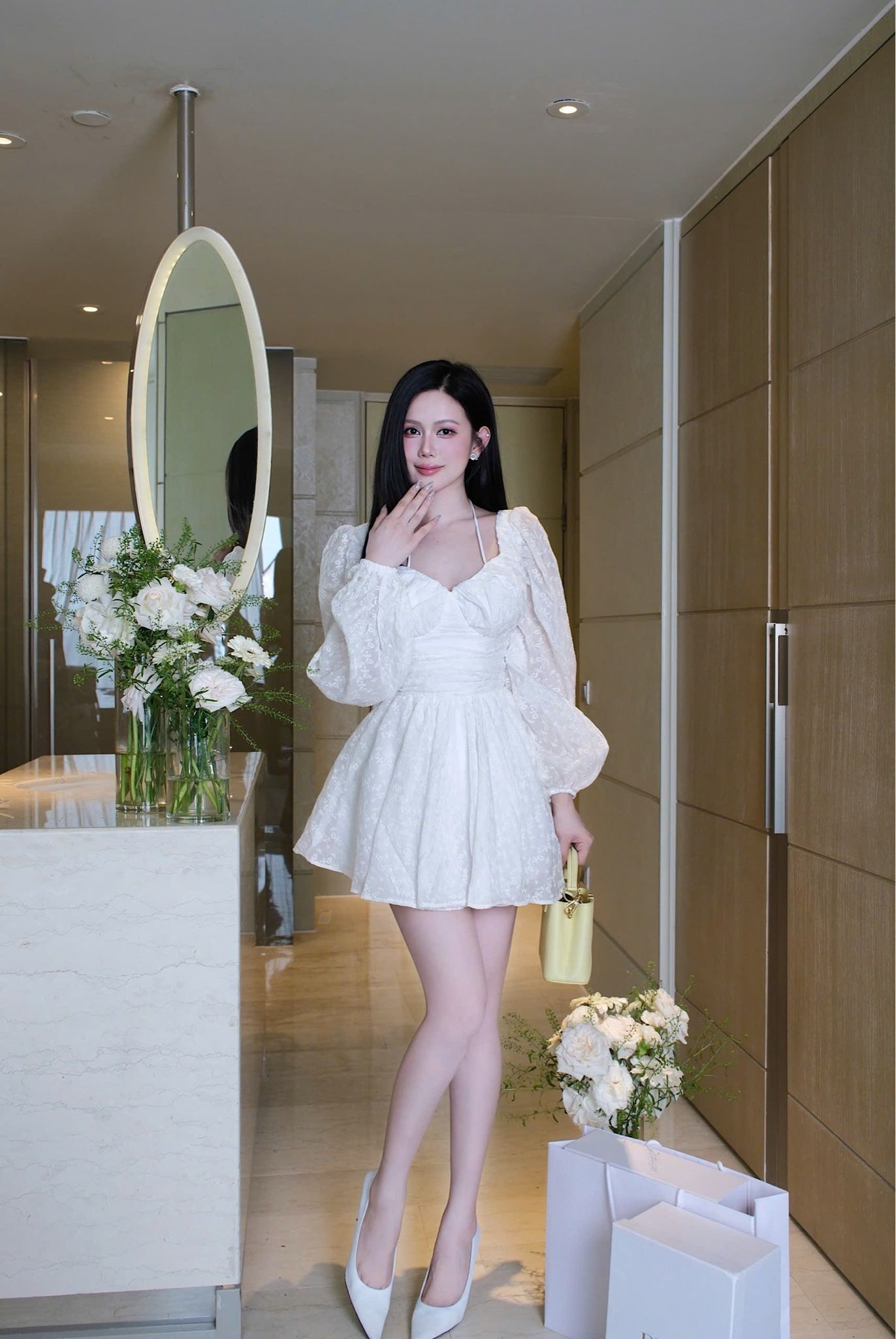Đầm Xòe Thêu Hoa TD Cột Yếm