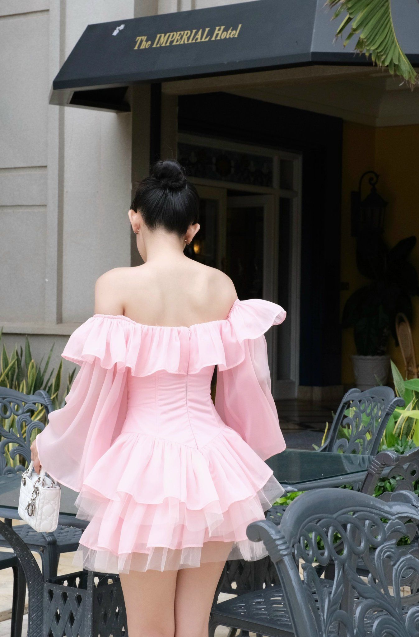 Đầm Xòe Bèo Bẹt Vai Đan Dây