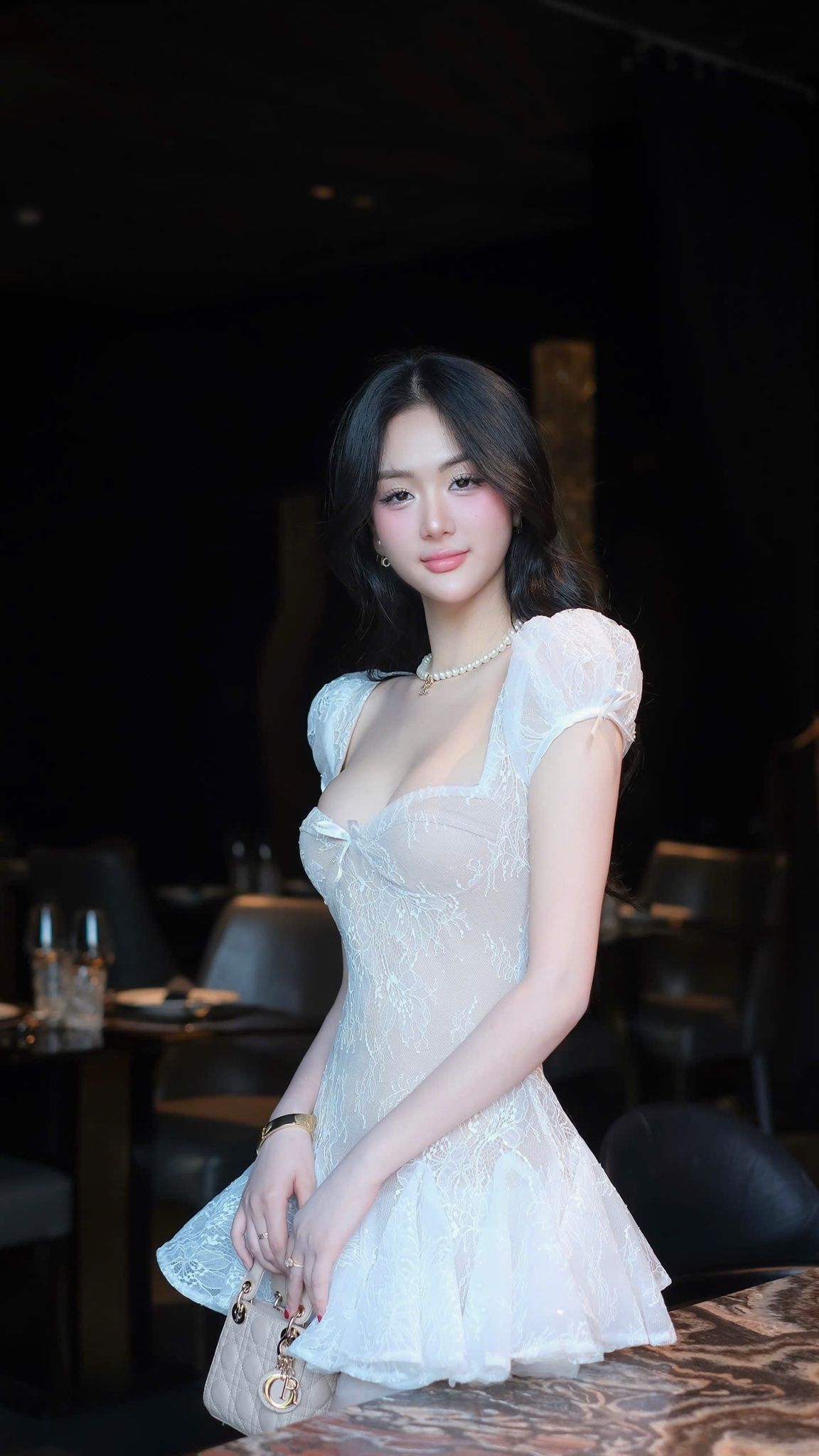 Đầm Lưới Ren Bèo Đính Nơ