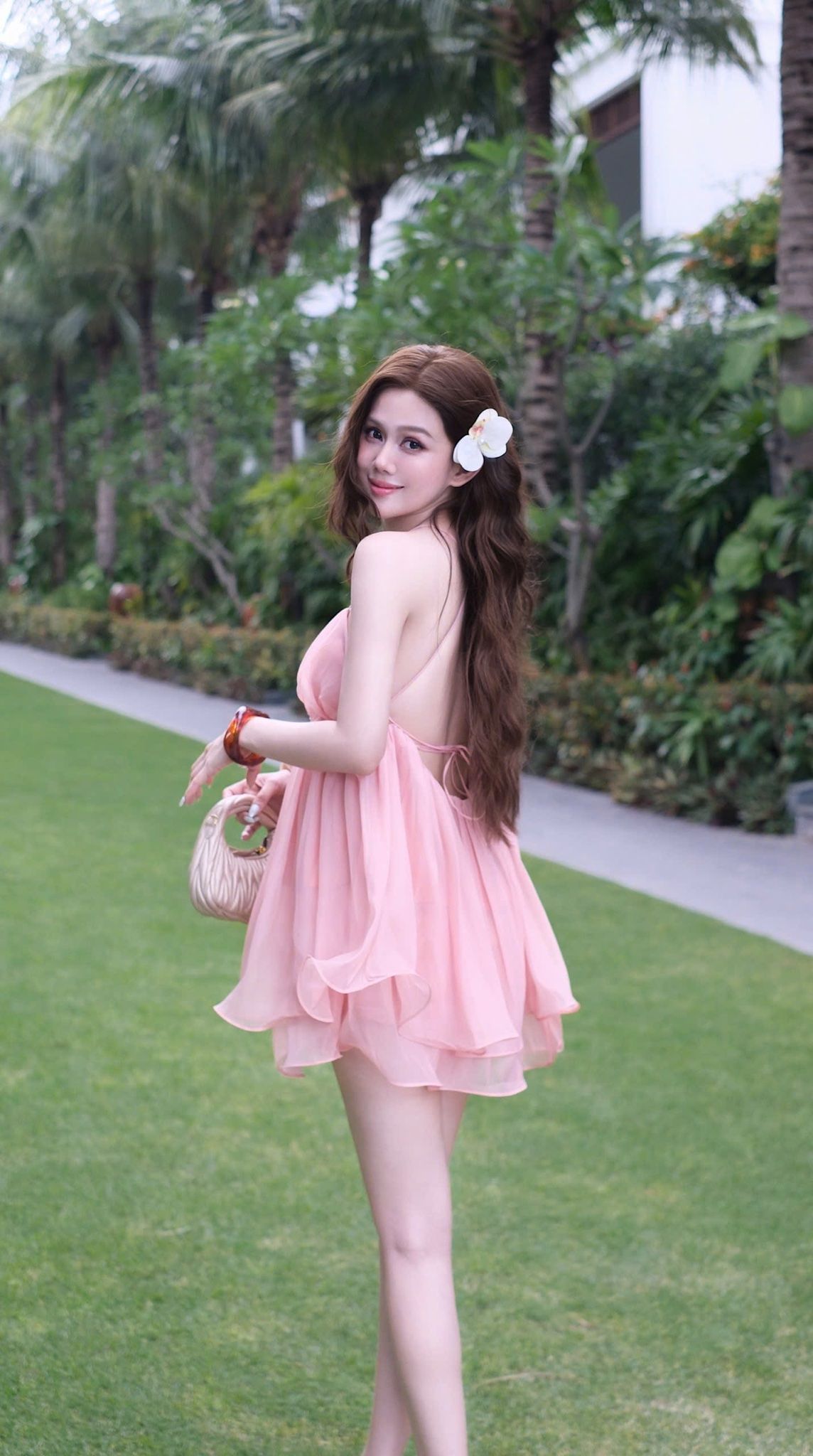 Đầm Voan Đan Dây Kèm Hoa