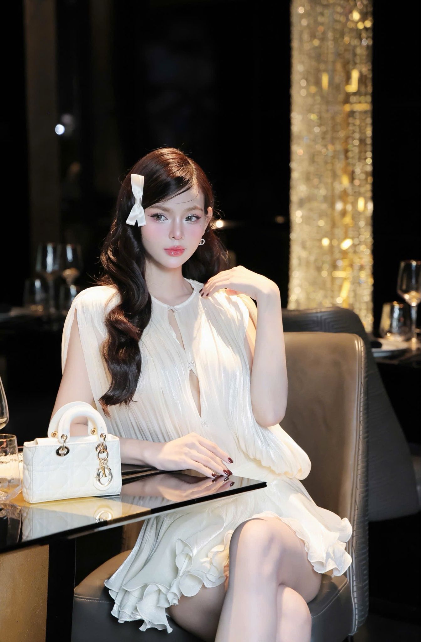 Đầm Voan Phồng Đính Nơ
