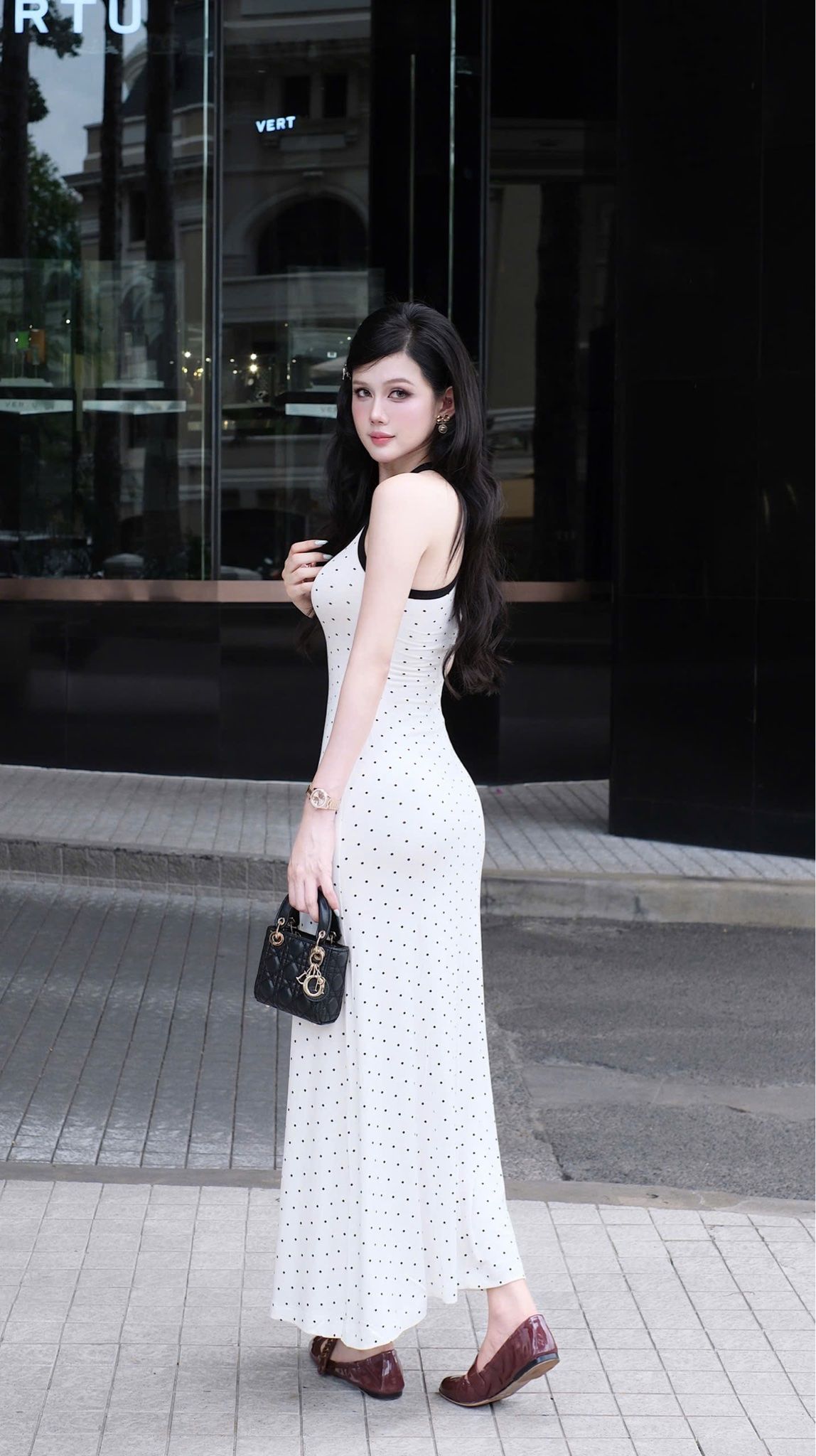 Đầm Balo Dài Chấm Bi