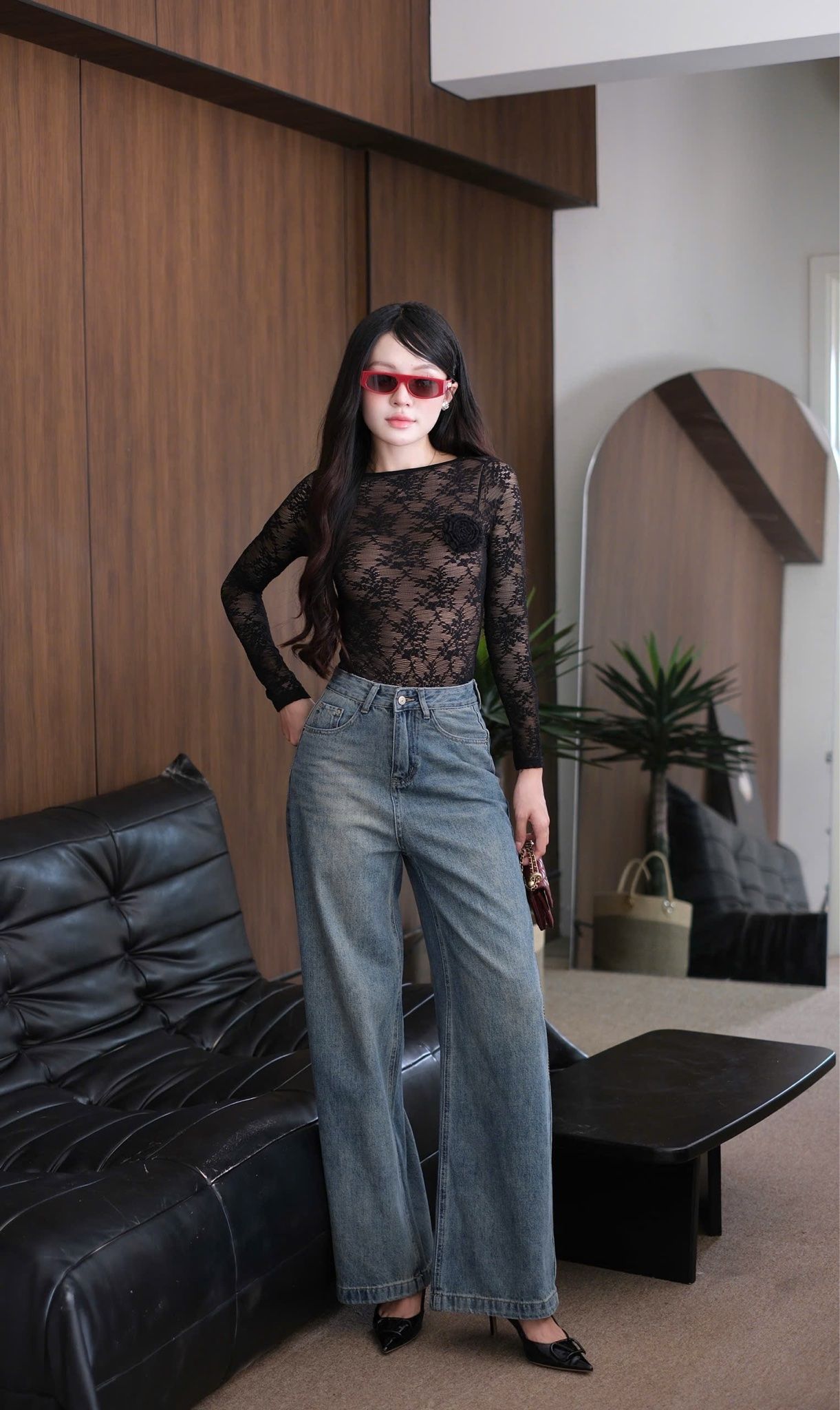 Quần Jean Ống Rộng Kèm Nịt