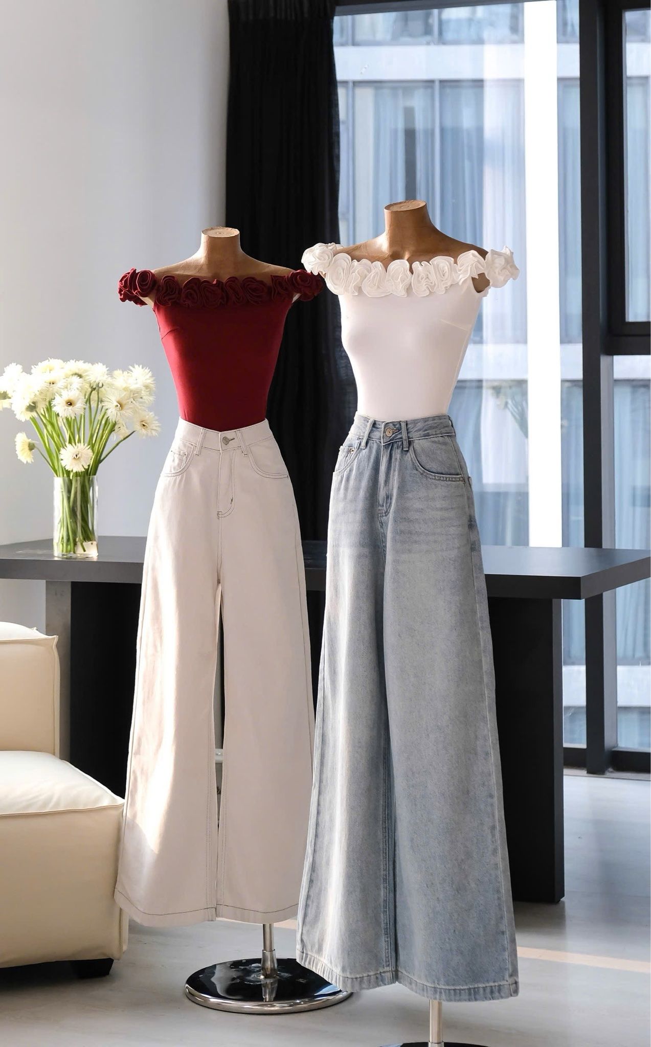 Quần Jean Ống Rộng Kèm Nịt