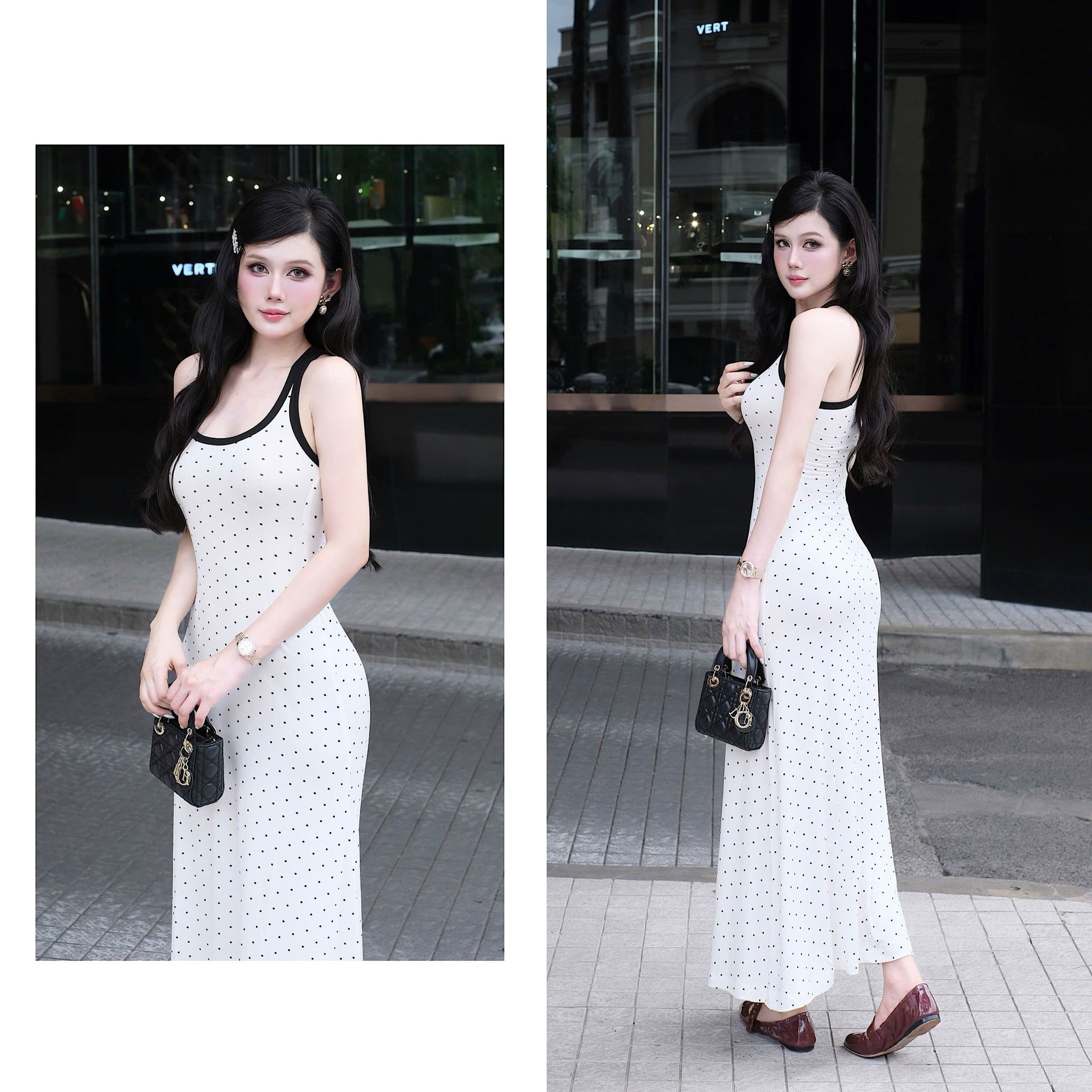 Đầm Balo Dài Chấm Bi