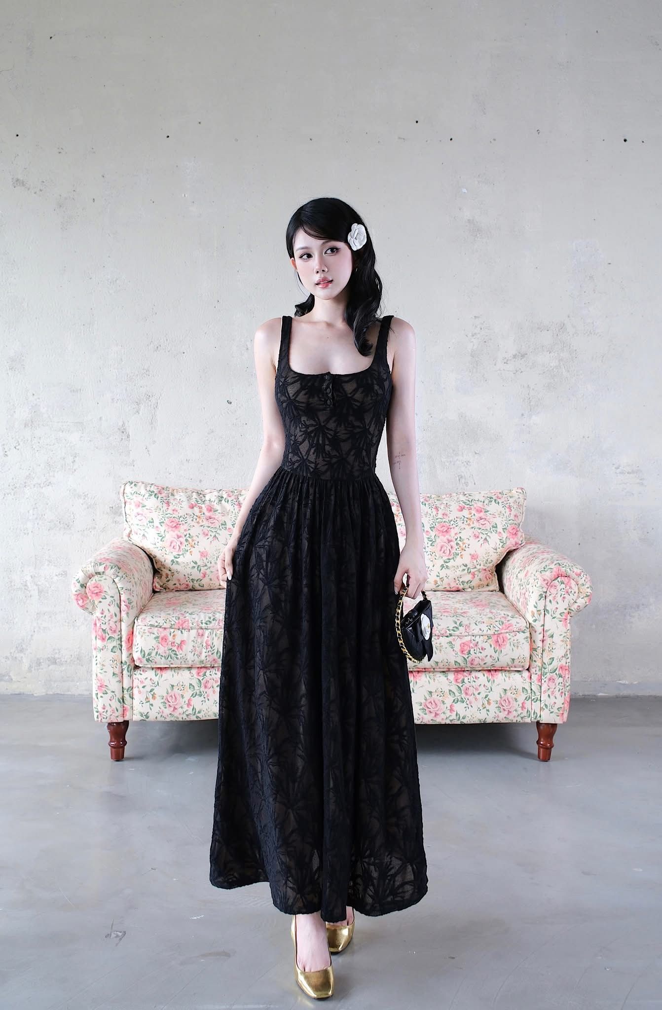Đầm Thun Ren 3 Nút