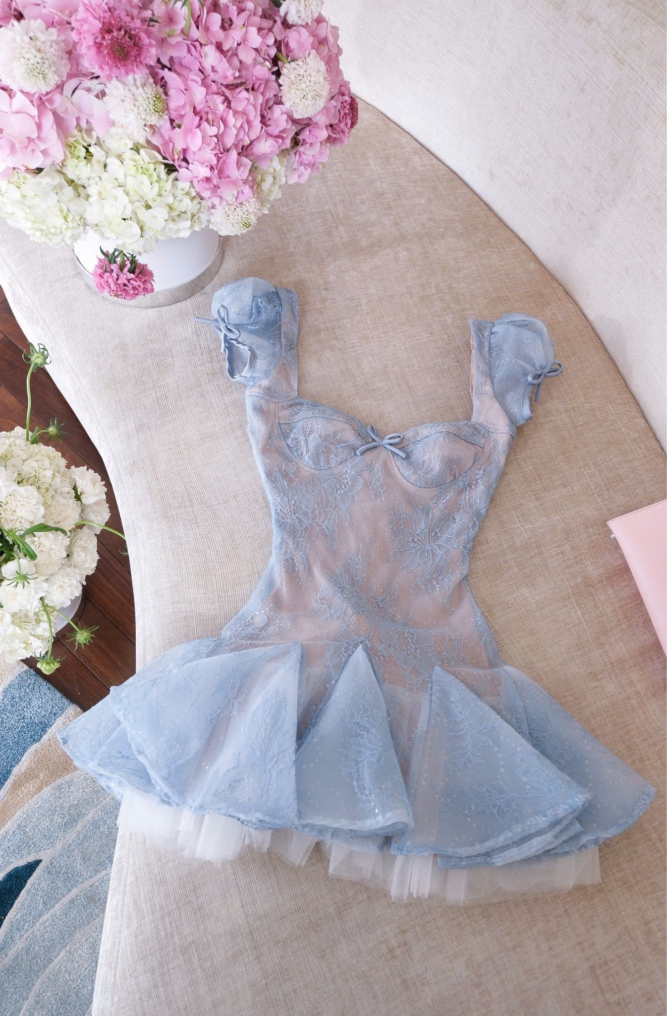 Đầm Lưới Ren Bèo Đính Nơ