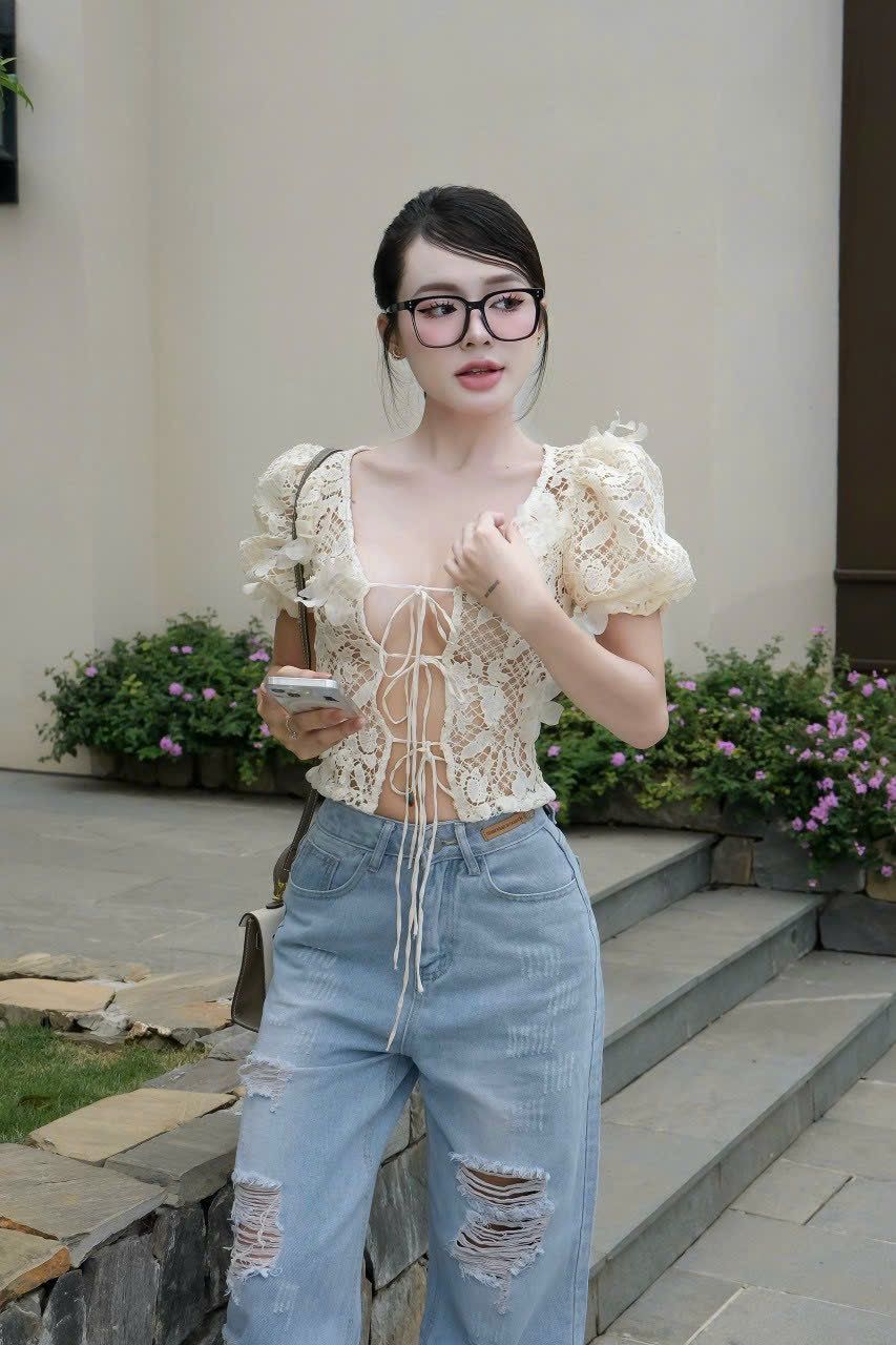 Áo Ren Tay Phồng Đan Dây