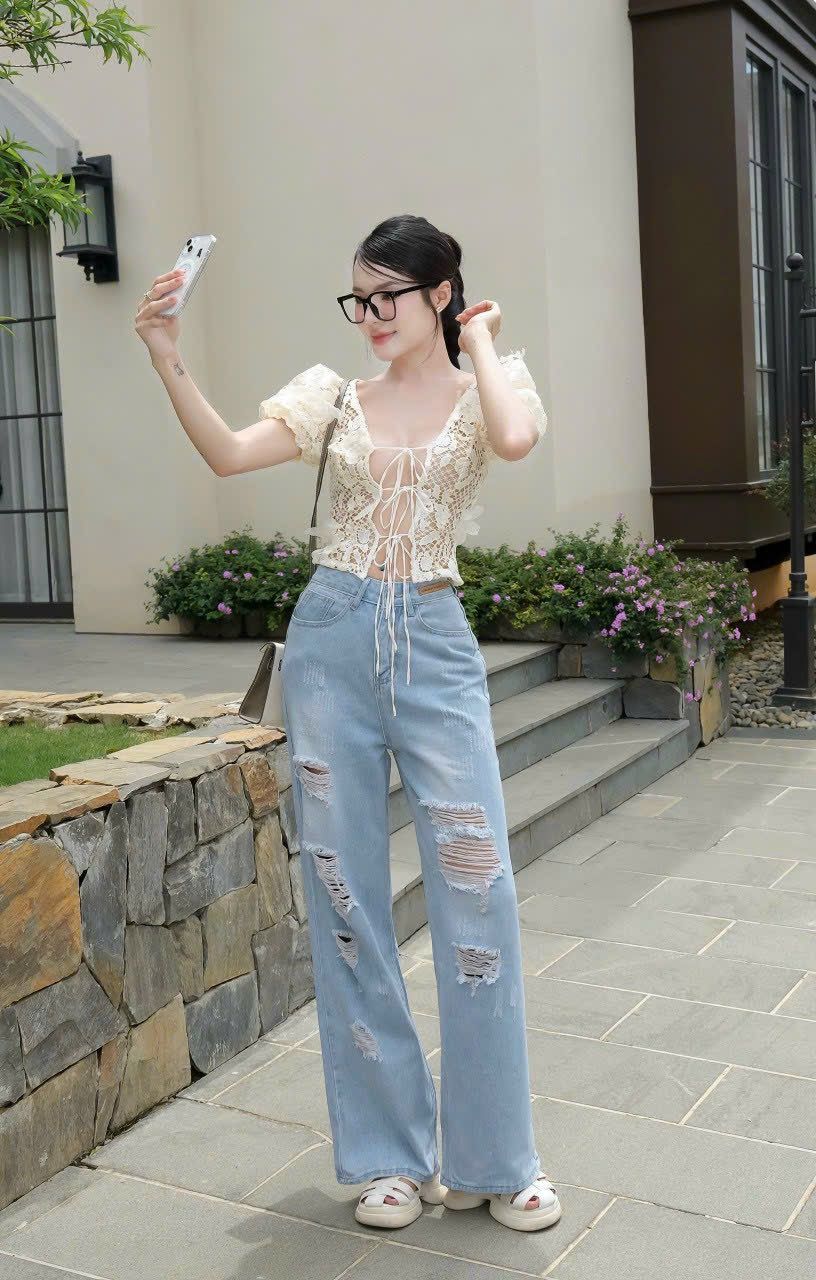 Áo Ren Tay Phồng Đan Dây