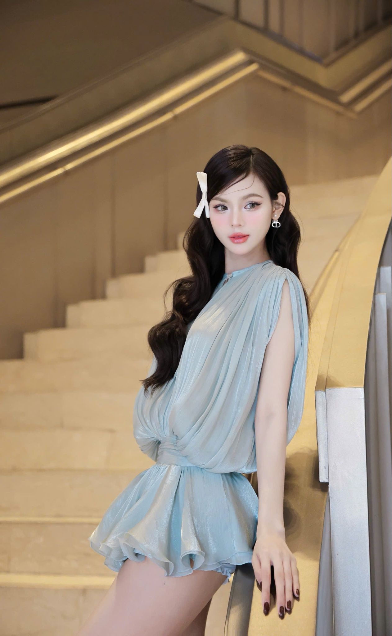 Đầm Voan Phồng Đính Nơ