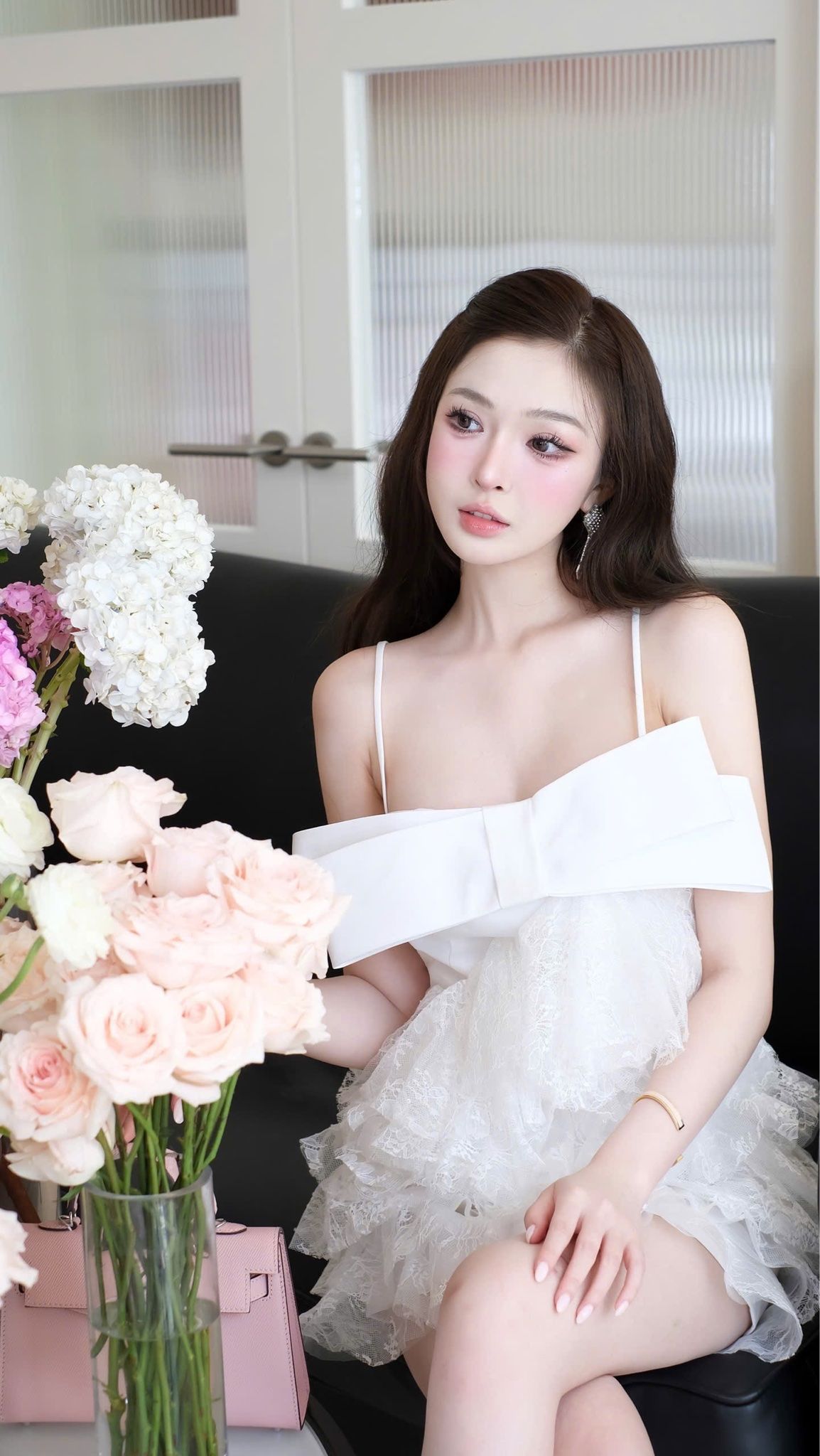 Đầm Tầng Xéo Đính Nơ