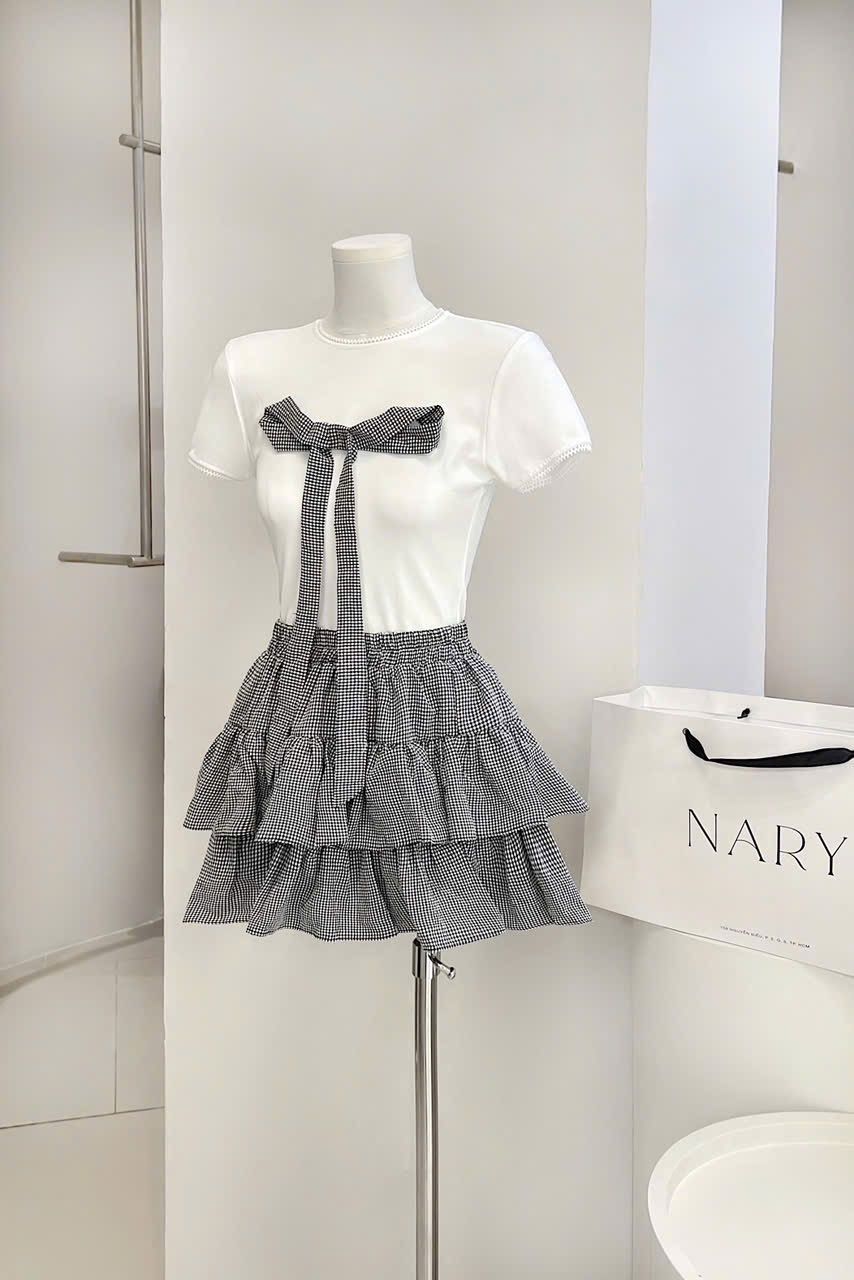 Set Caro Áo Nơ + Cv Tầng