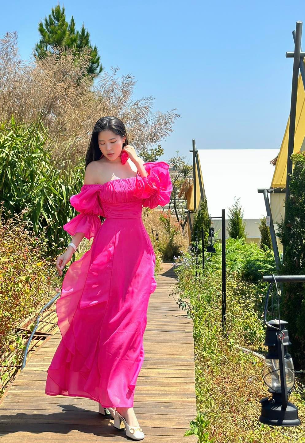 Maxi Tay Phồng Trễ Vai