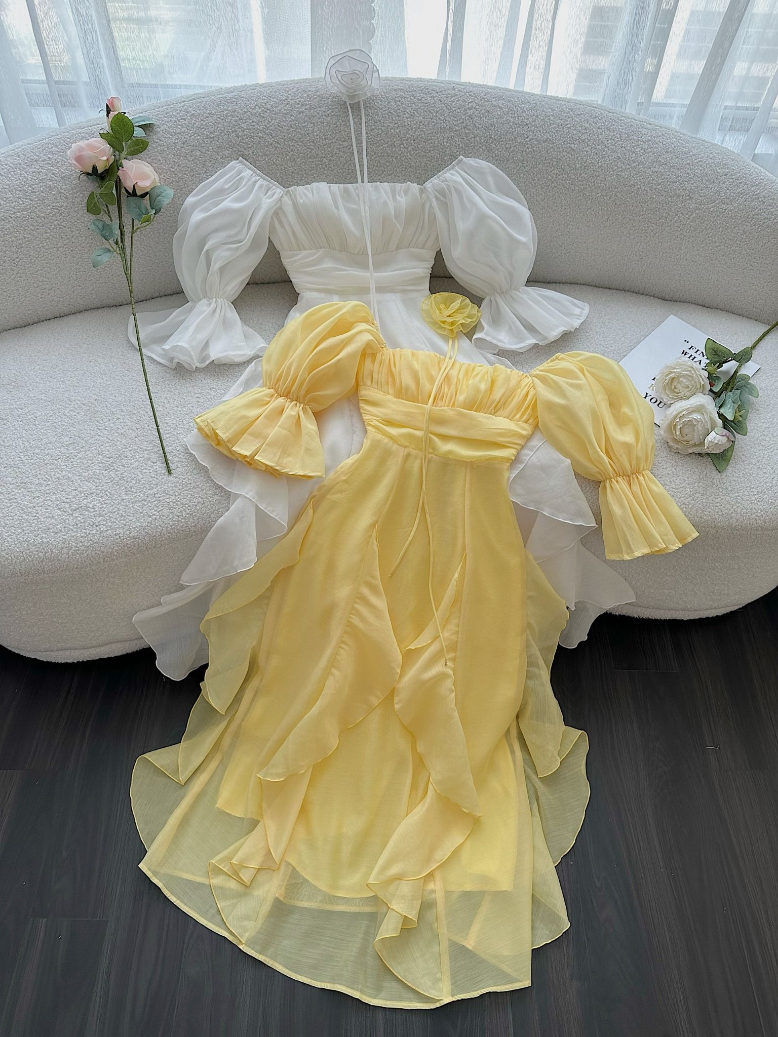 Maxi Tay Phồng Trễ Vai