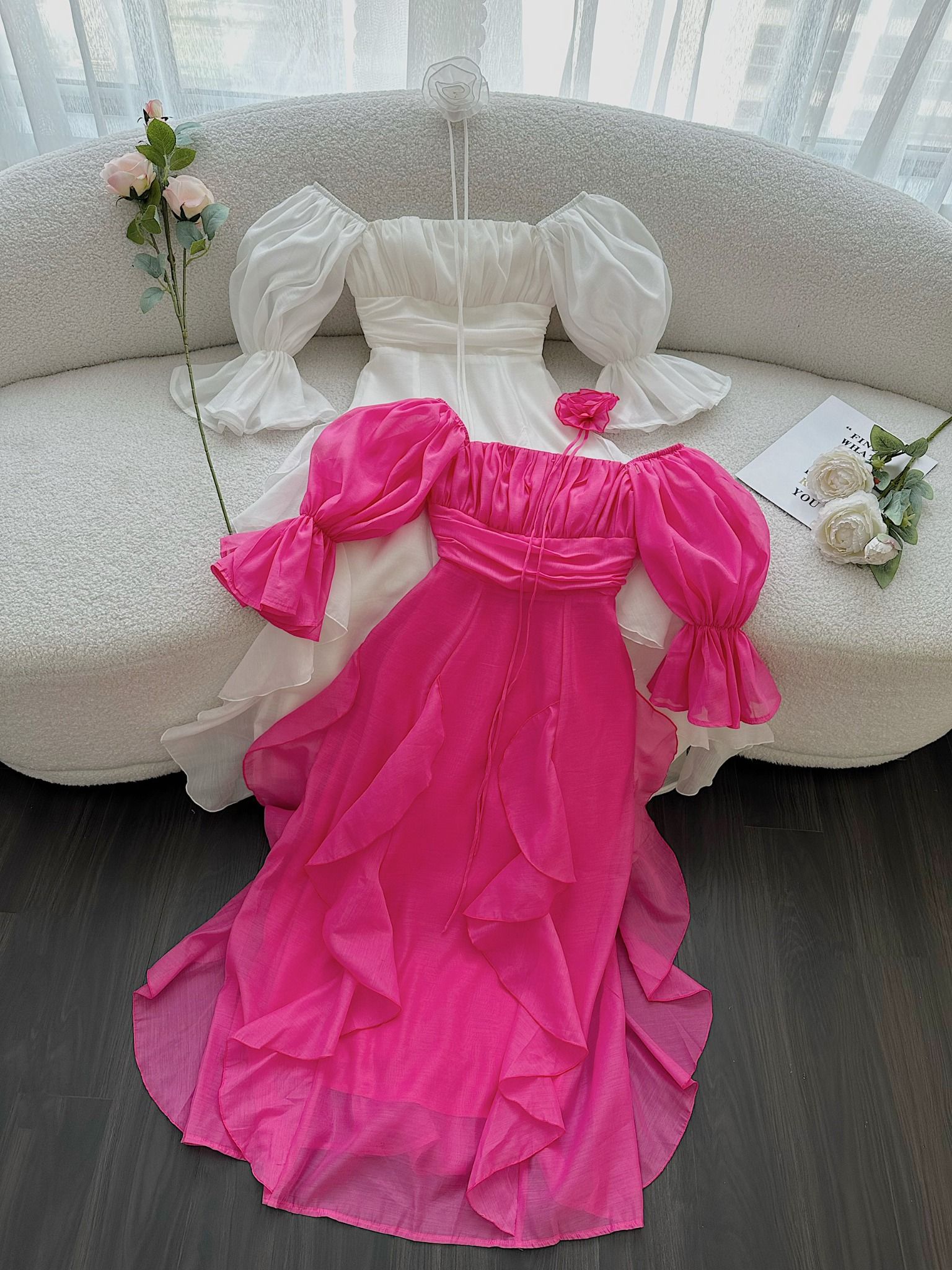 Maxi Tay Phồng Trễ Vai