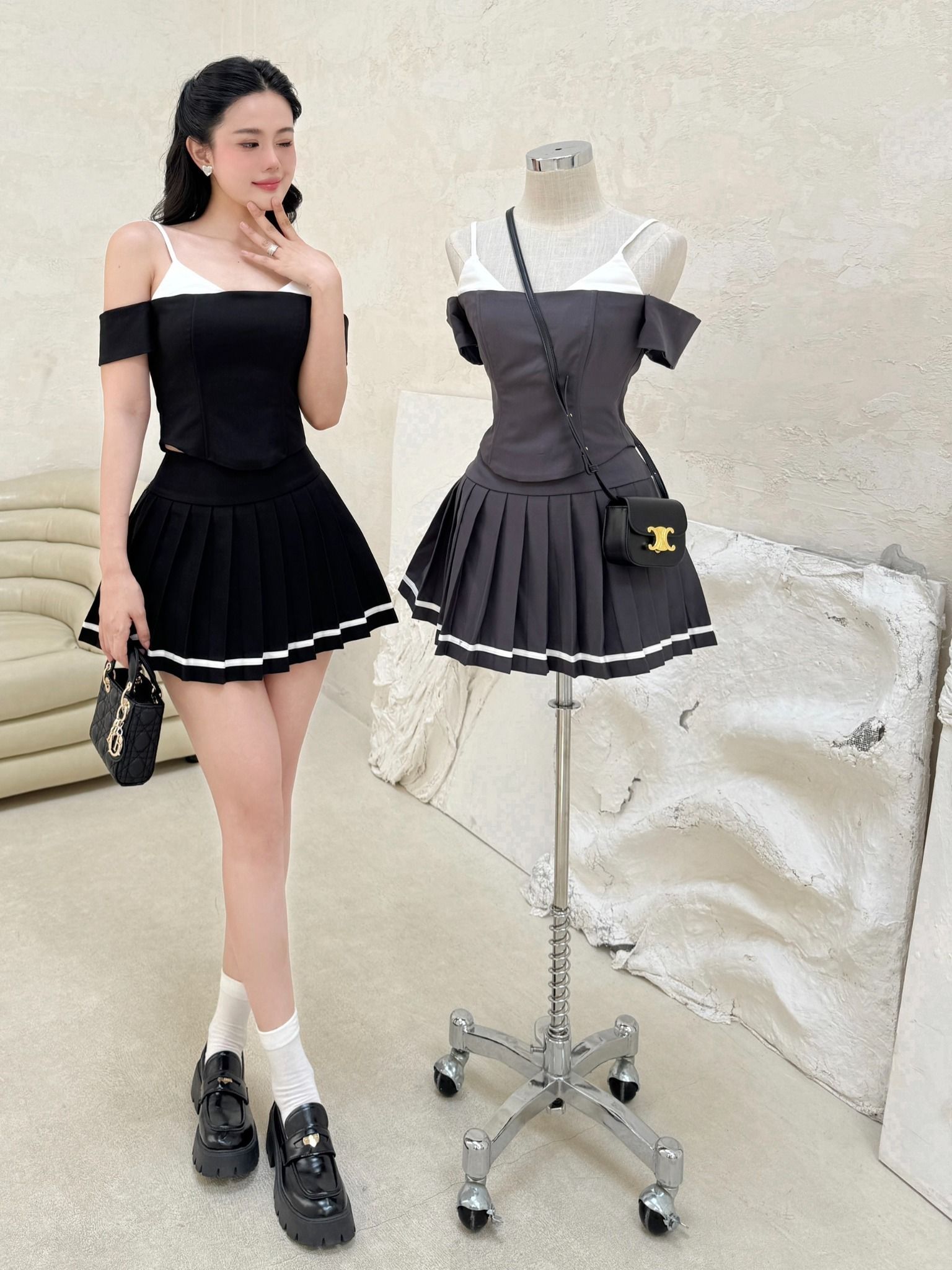 Set Áo Bẹt Vai 2 Dây + Cv Dập Li