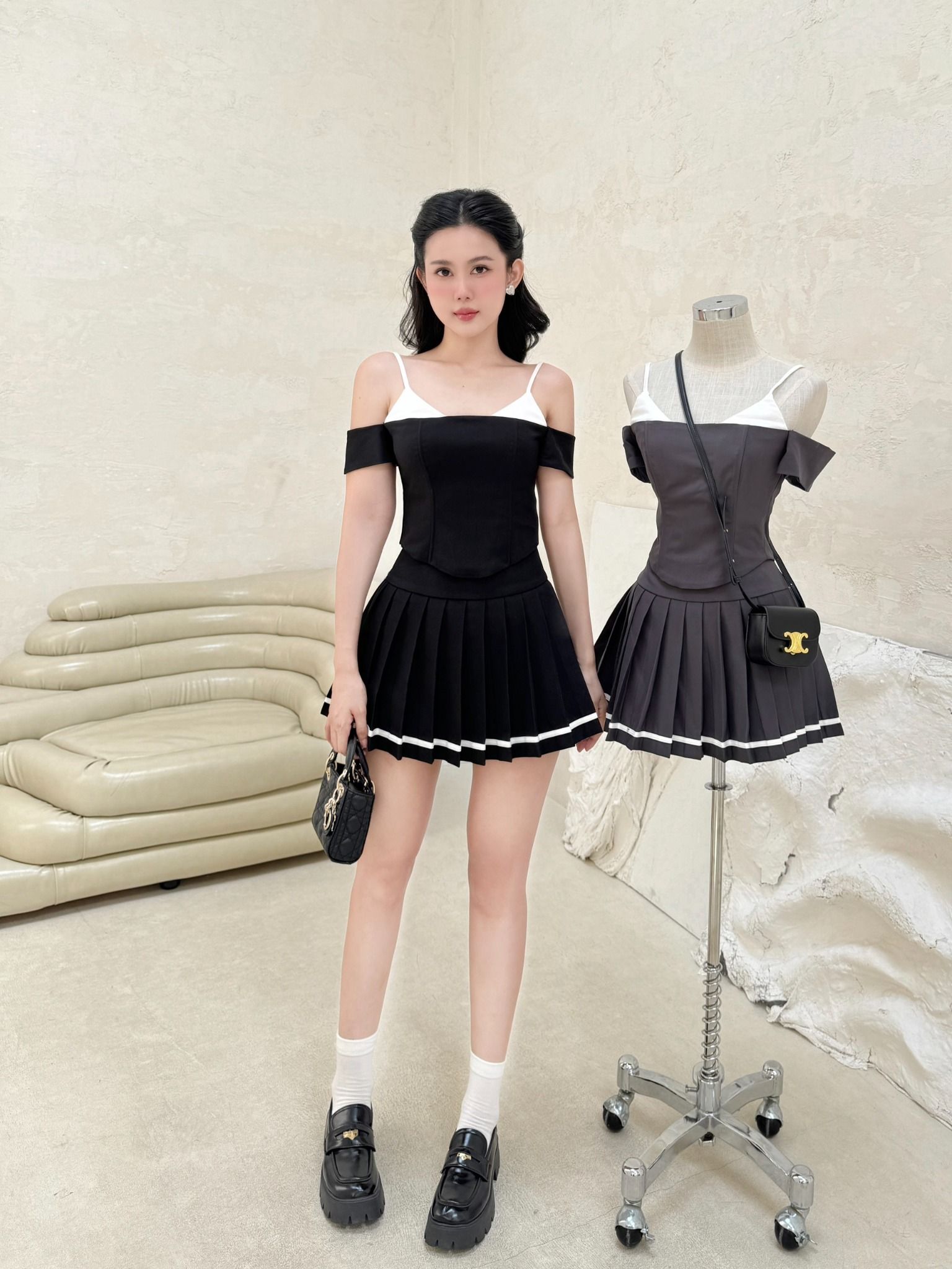 Set Áo Bẹt Vai 2 Dây + Cv Dập Li