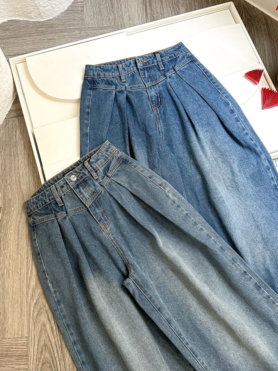 Quần Jean Wide Open Legs Pleat