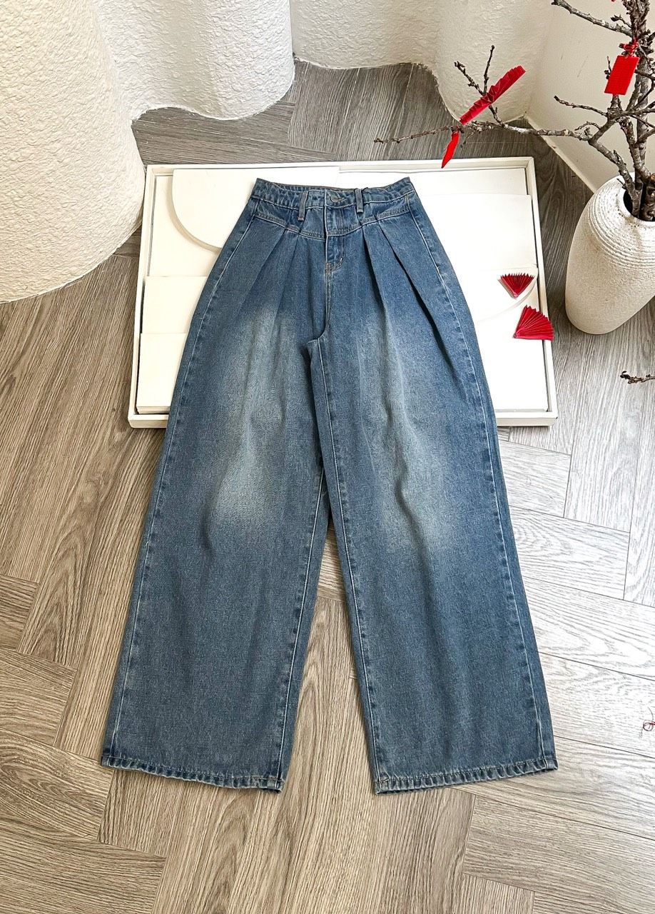 Quần Jean Wide Open Legs Pleat