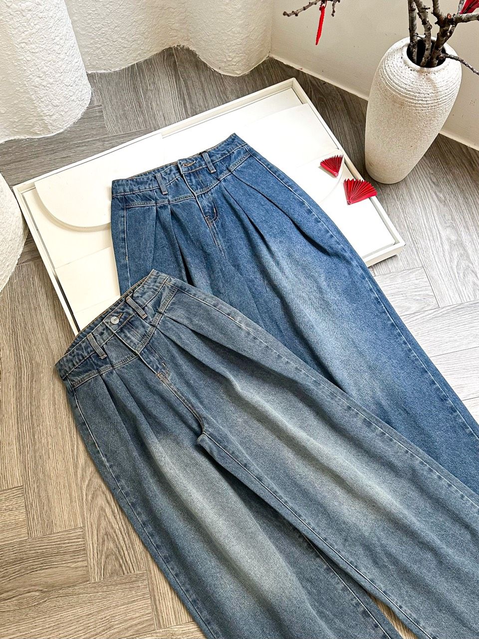 Quần Jean Wide Open Legs Pleat