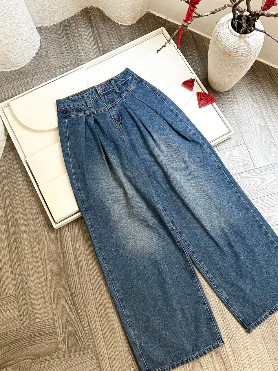 Quần Jean Wide Open Legs Pleat