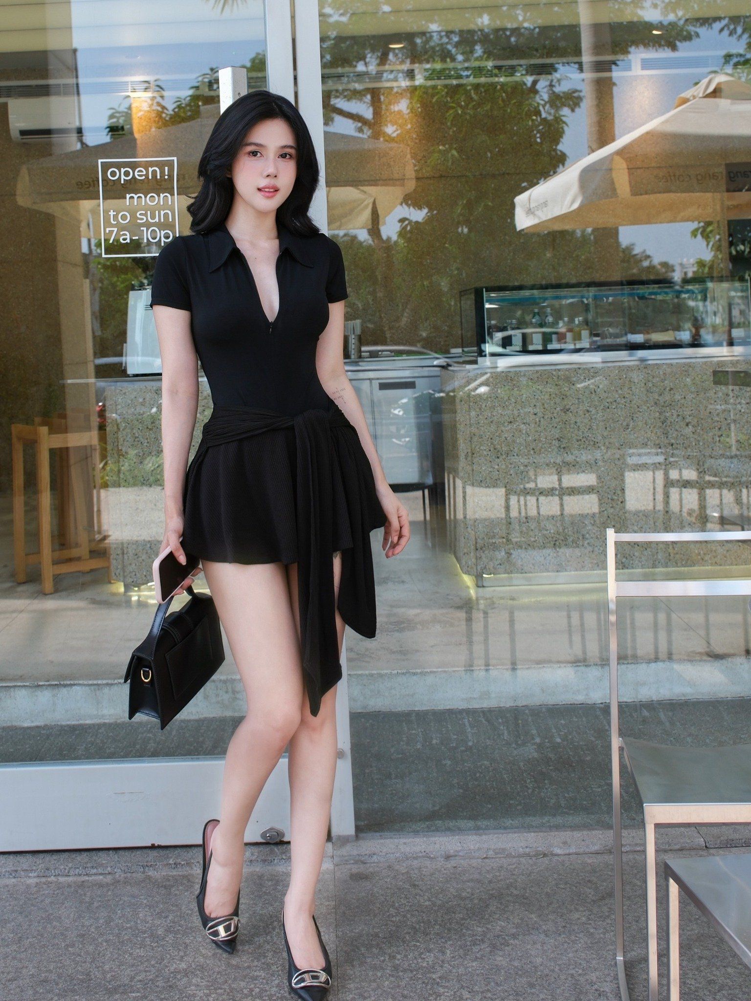 Đầm Thun Khoá Kéo Cột Eo