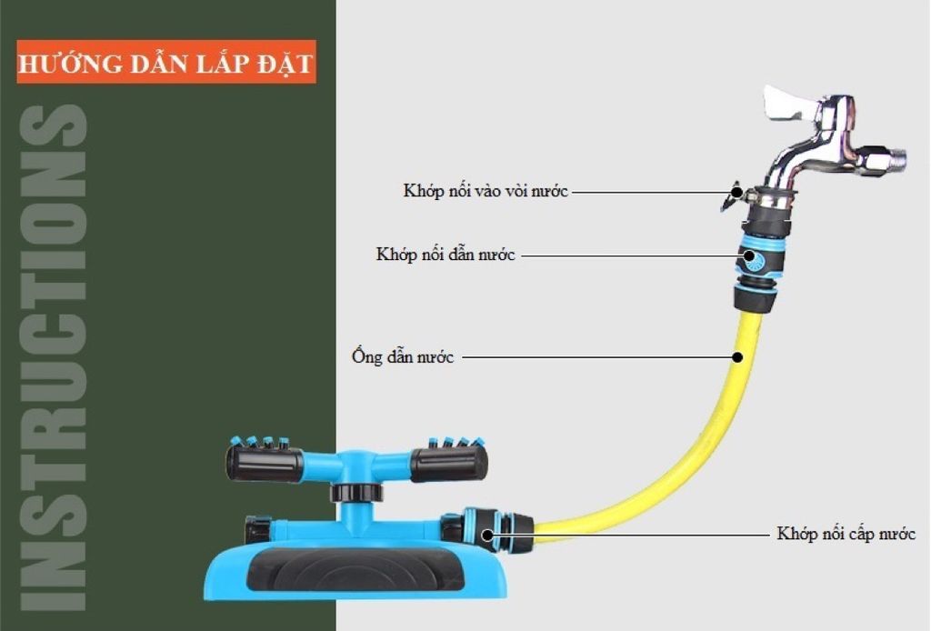 Béc Tưới Cây Tự Động 3 Trục Xoay 360° Nhựa ABS
