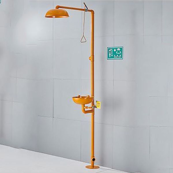 Bộ Rửa Mắt Khẩn Cấp Đứng Loại Không Có Chân Đạp Inox 304 Phủ ABS Màu Cam