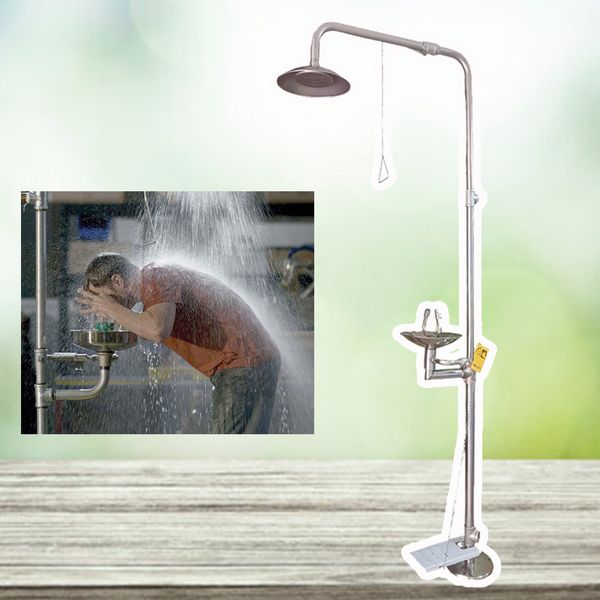 Bồn Rửa Mắt Kết Hợp Tắm Khẩn Cấp Loại Có Chân Đạp, Hai Mắt Có Nắp Đậy (Cây Nối Cong)