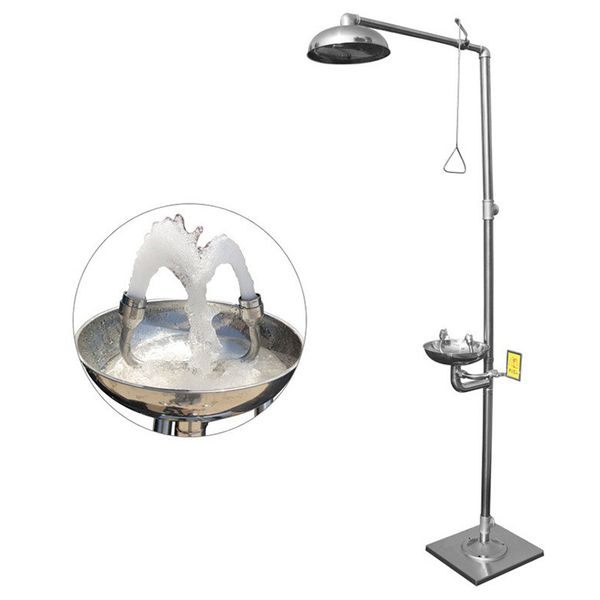 Bồn Rửa Mắt Kết Hợp Tắm Khẩn Cấp Không Có Chân Đạp Loại Hai Mắt Có Nắp Đậy Bằng Inox 304 Dày