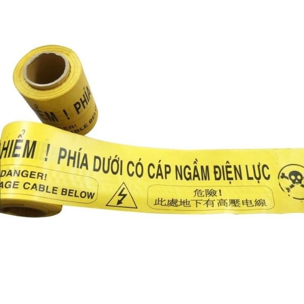 Cuộn Rào Cảnh Báo Cáp Ngầm Vàng Đen Rộng 15cm Dài 100m