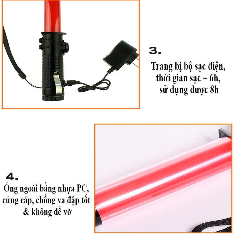Đèn Cảnh Báo Nguy Hiểm Cầm Tay - Gậy Chỉ Huy Giao Thông Phát Sáng